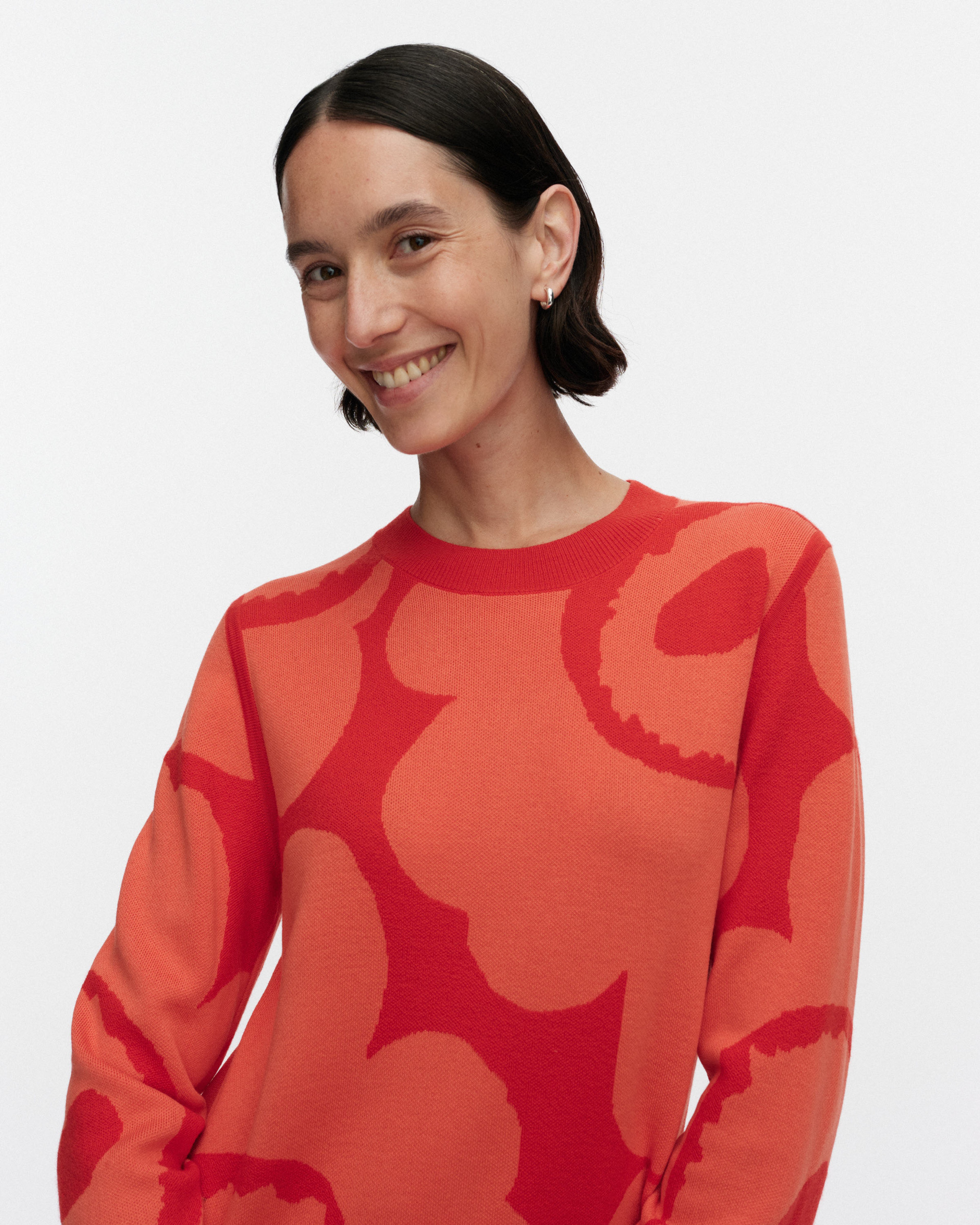 Ennallaan Unikko, Knitted dress, orange, red,