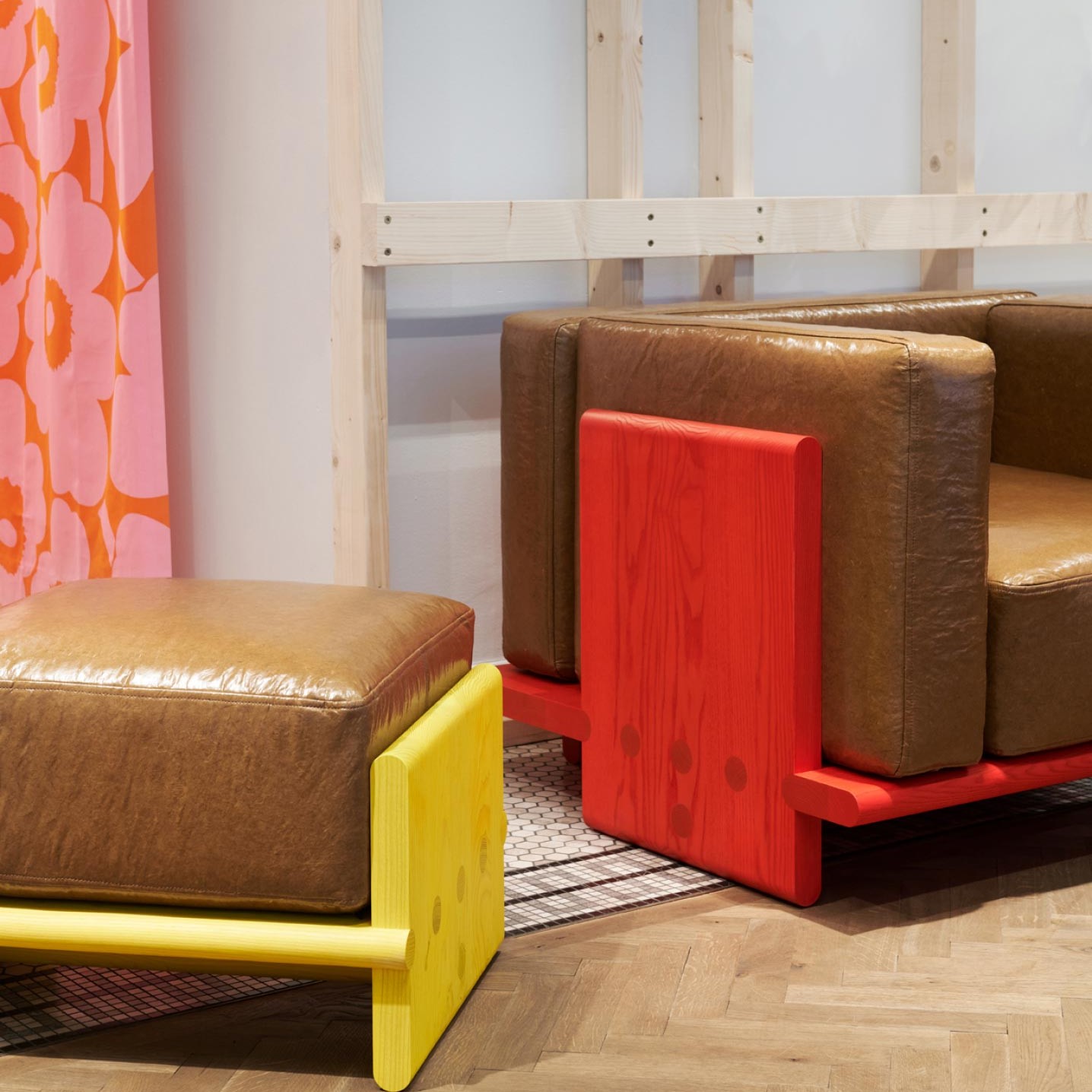 Armchair and stool made of Vireo material by Gribskov Inventarsnedker in the Copenhagen store