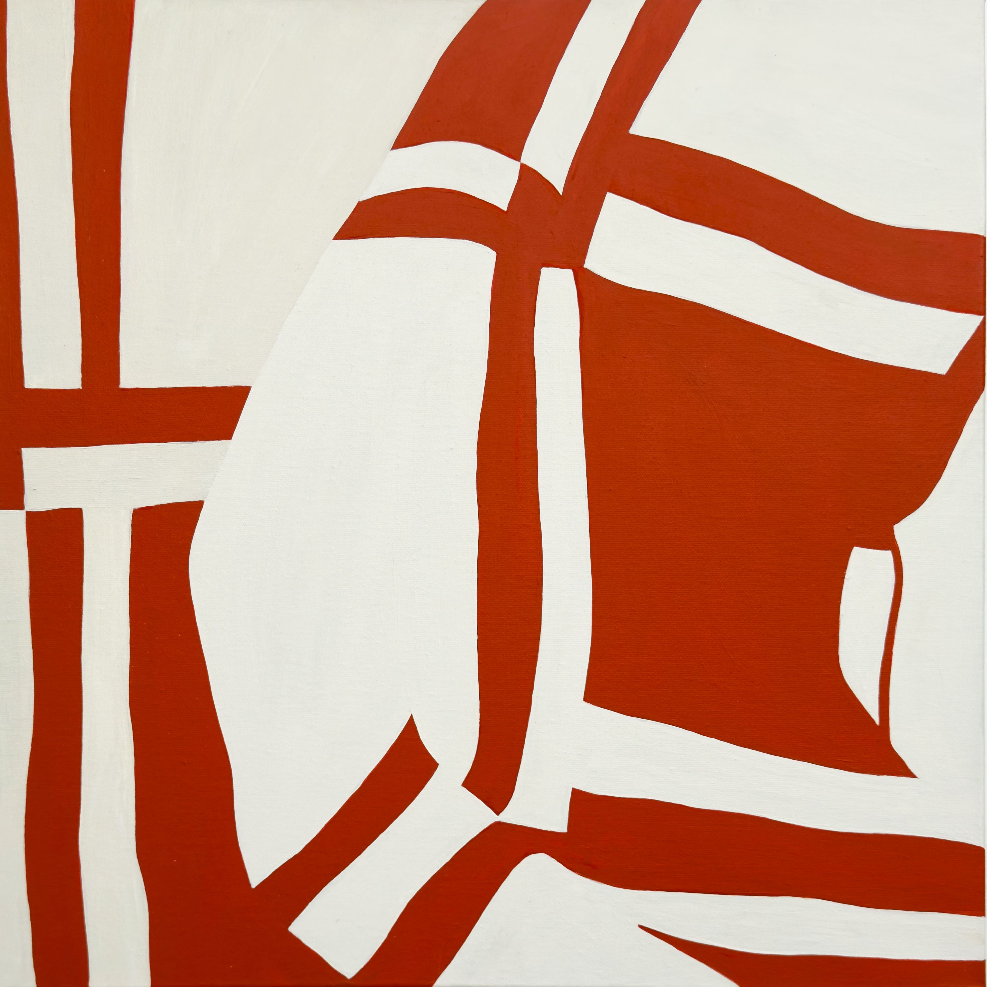 Quilt Study - red and white geometric abstract painting of a quilt pattern 