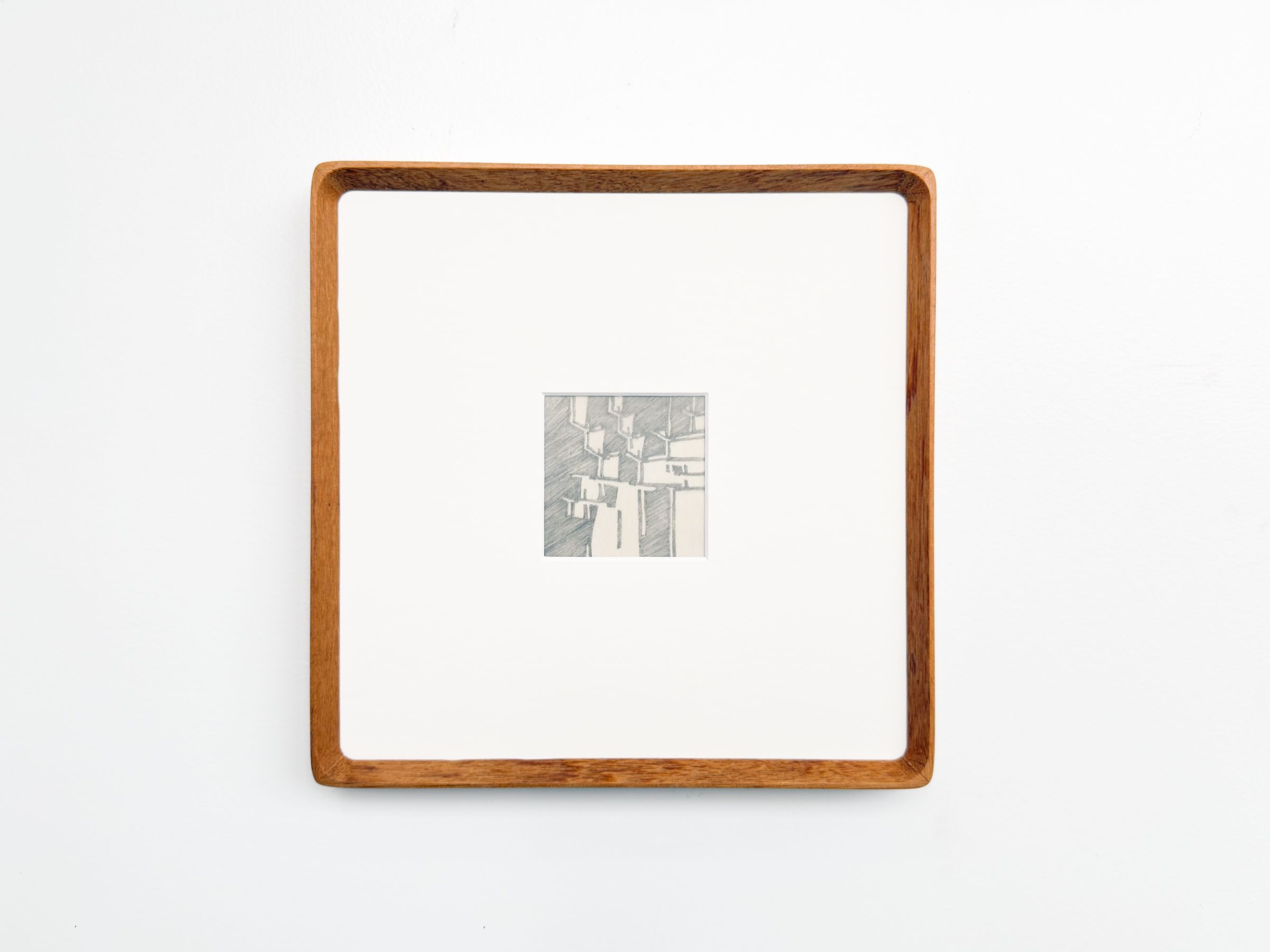 Quilt Study 008 - a small framed graphite drawing of glitched quilt pattern in a 10 inch by 10 inch frame