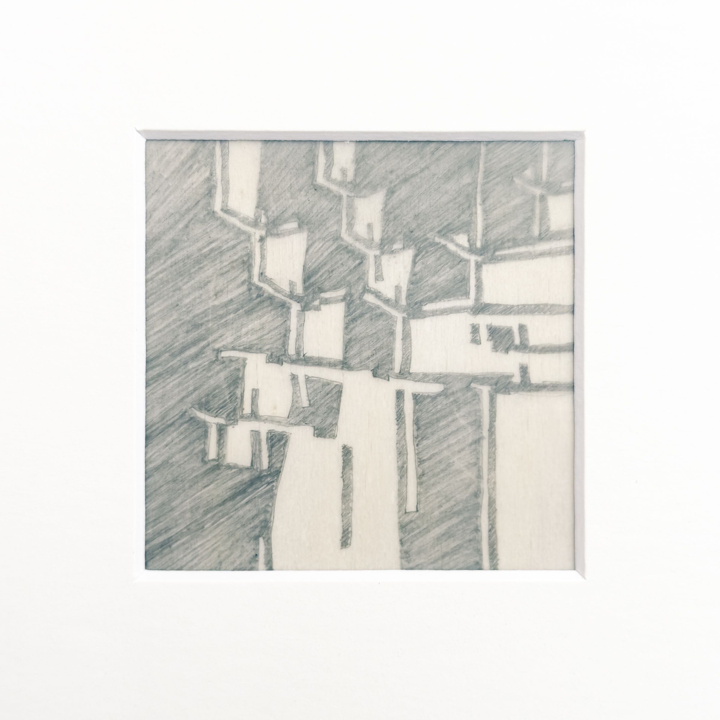 Quilt Study 008 - a close up image of a graphite drawing of a glitched quilt pattern