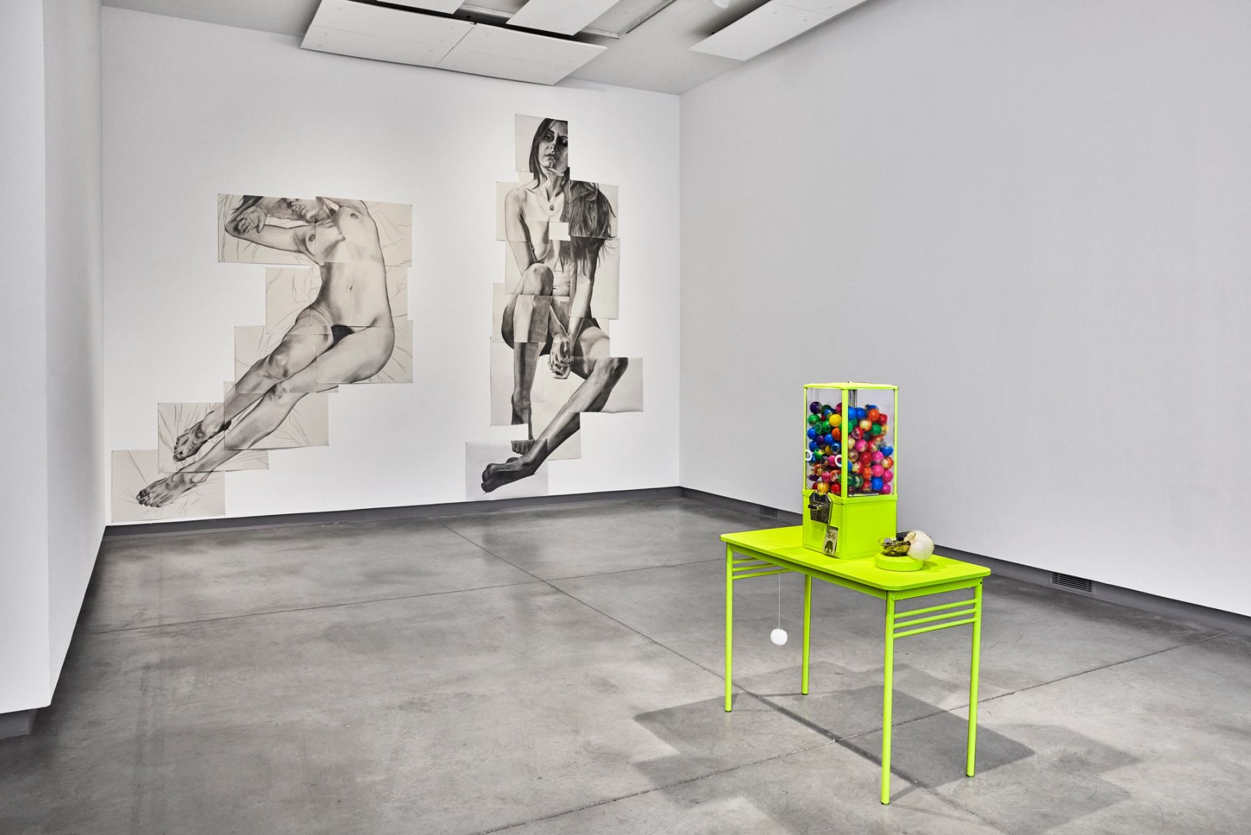 2021 MFA Thesis Exhibition, installation view with work by Jason Rankin and Hey! Celly.