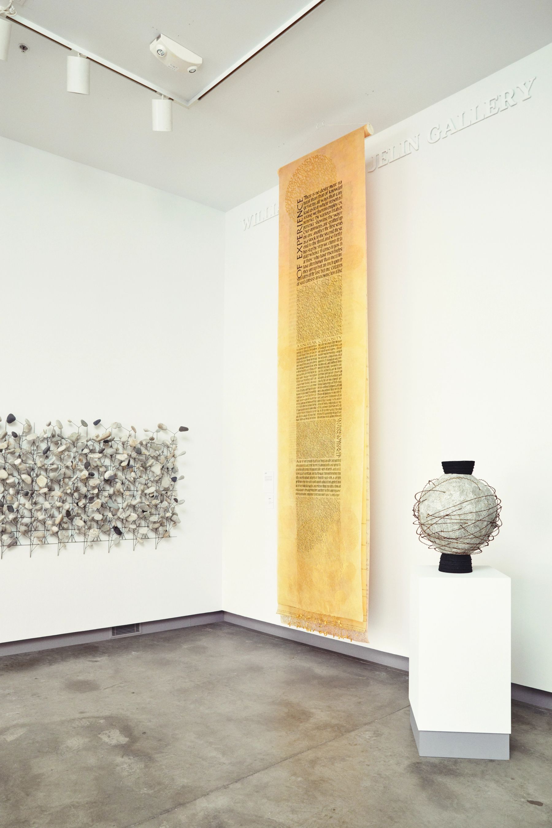 Darkness and the Light installation view with works (left to right) by Warren Seelig, Jan Owen, and Carol Fay Stein.