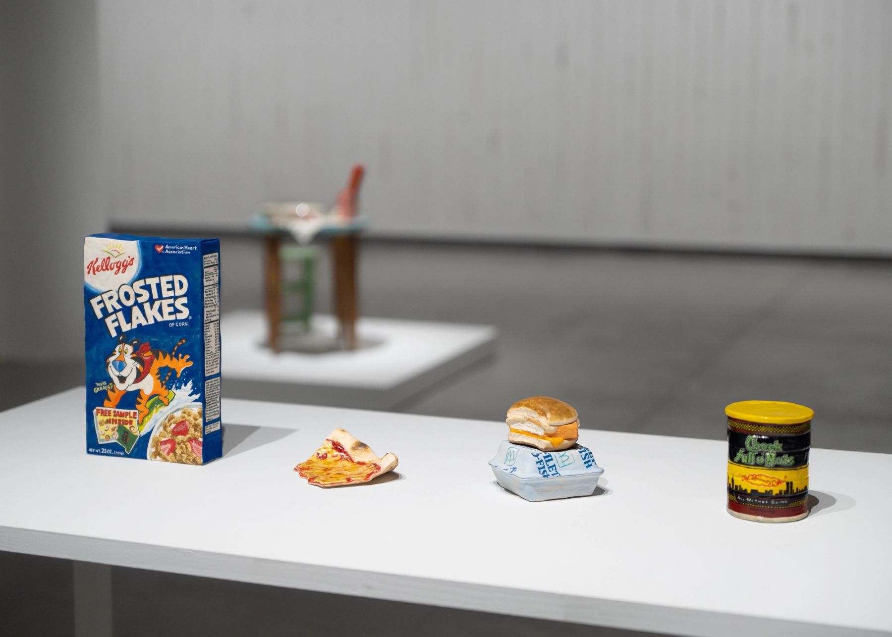 Stephanie H. Shih, (left to right) Frosted Flakes, 2024, Slice, 2023, Filet-O-Fish, 2023, Chock Full o' Nuts, 2024.