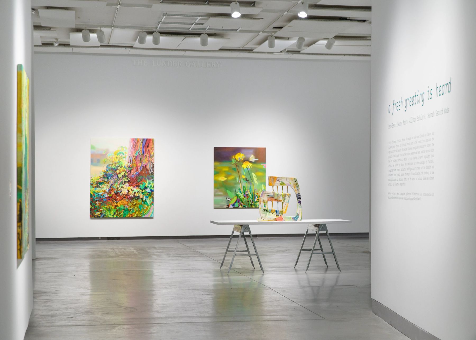 a fresh greeting is heard, installation view with works by Leon Benn and Lauren Mabry |