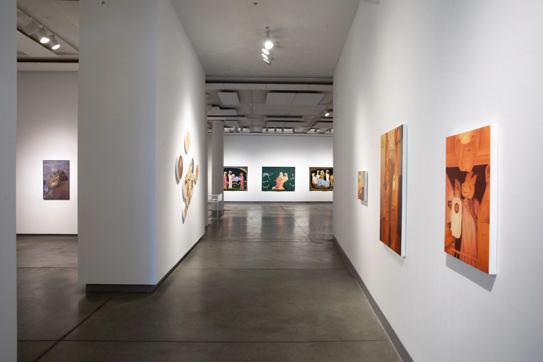 Assembly, installation view with works by Sage Lewis '04, John P. Gardiner '07, MFA '14 and Dr. Gordon Johns, PhD 2237, Jodie Mim Goodnough, Salt '07, and Kevin Mosca '18.