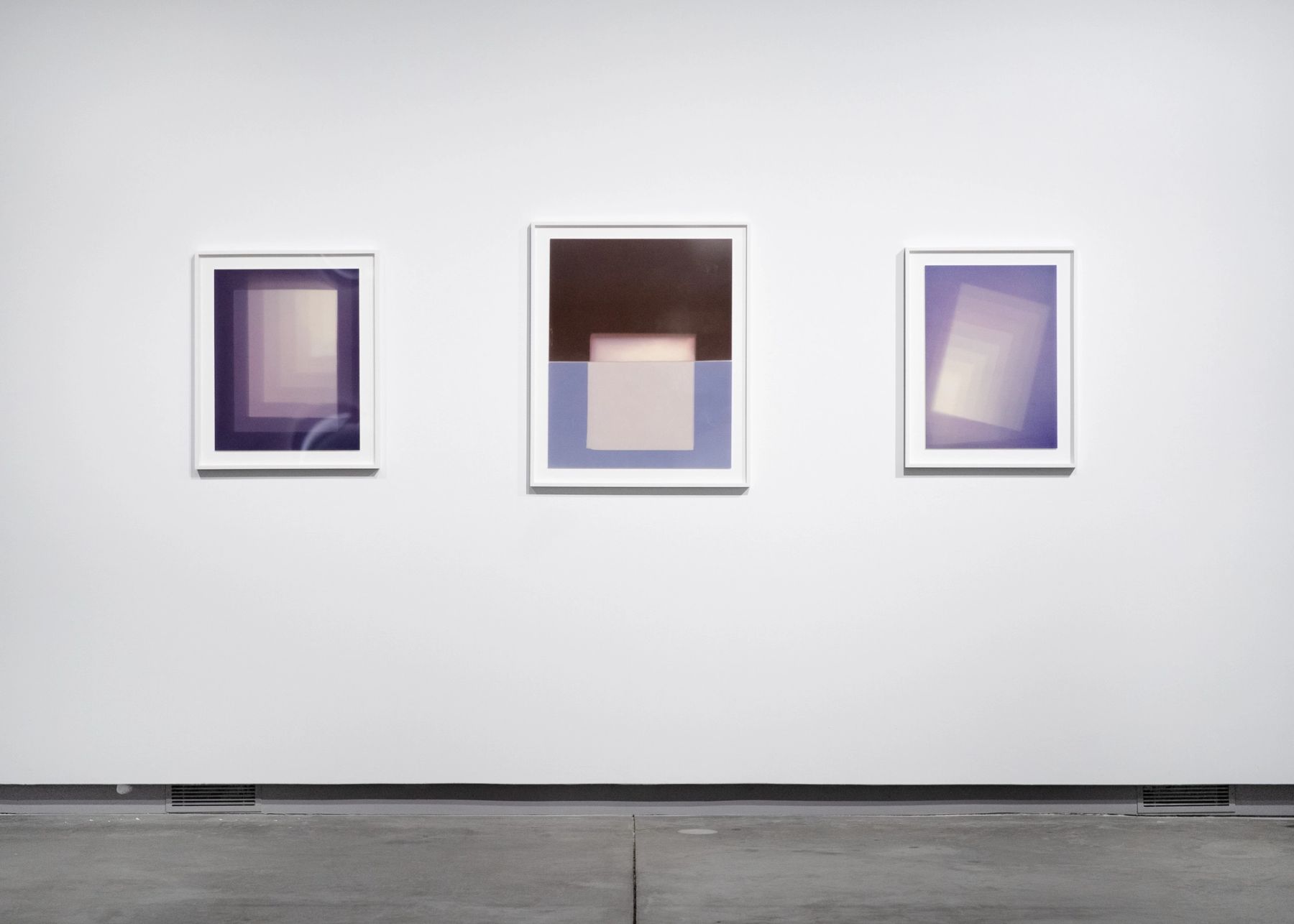 Amanda Marchand, Event Horizon (Brown) / Out in the Sun (One Day) / Event Horizon (Violet) [left to right], 2020
