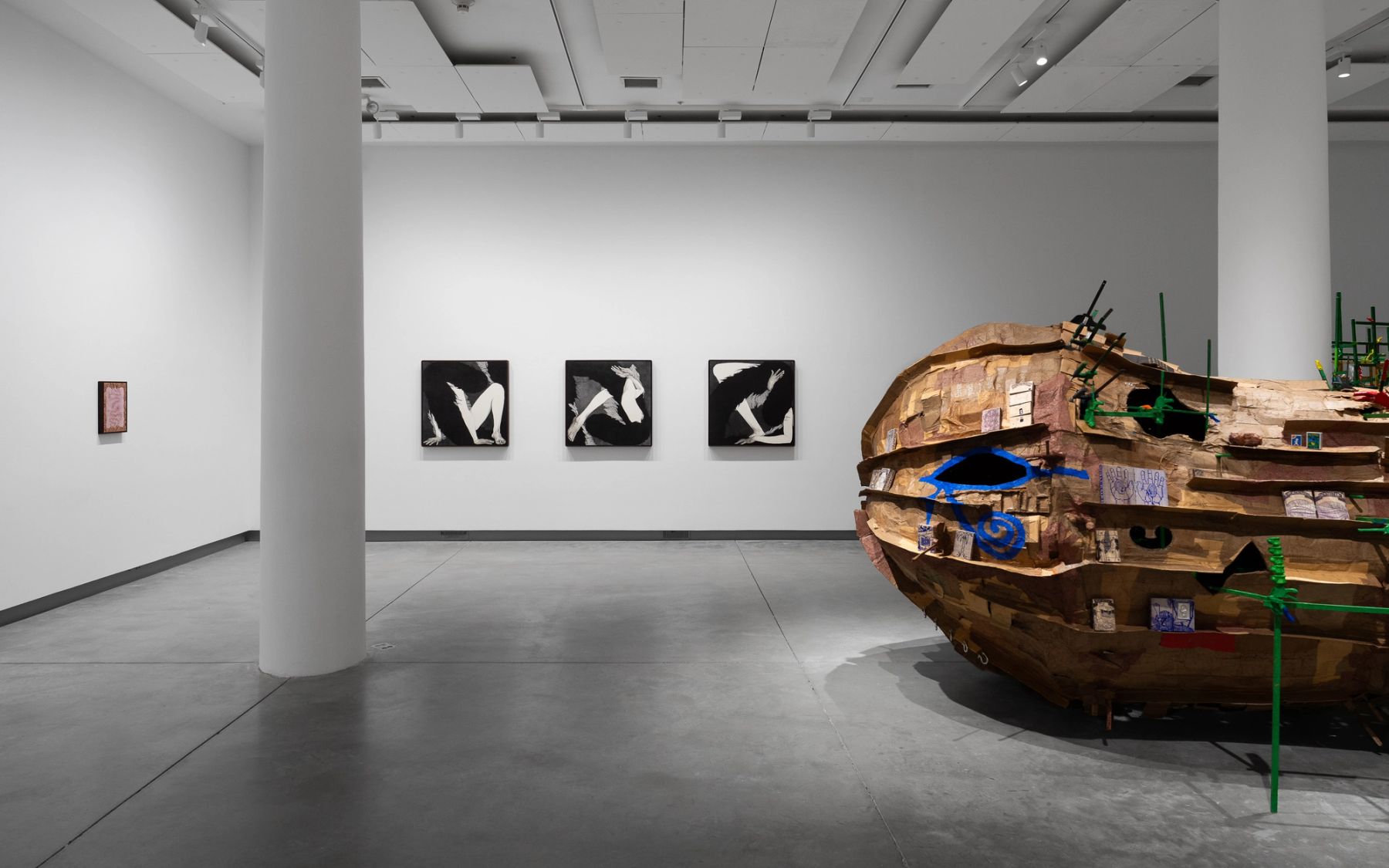 otherwise, installation view with works by Felipe Baeza, Samantha Yun Wall, and Pap Souleye Fall.