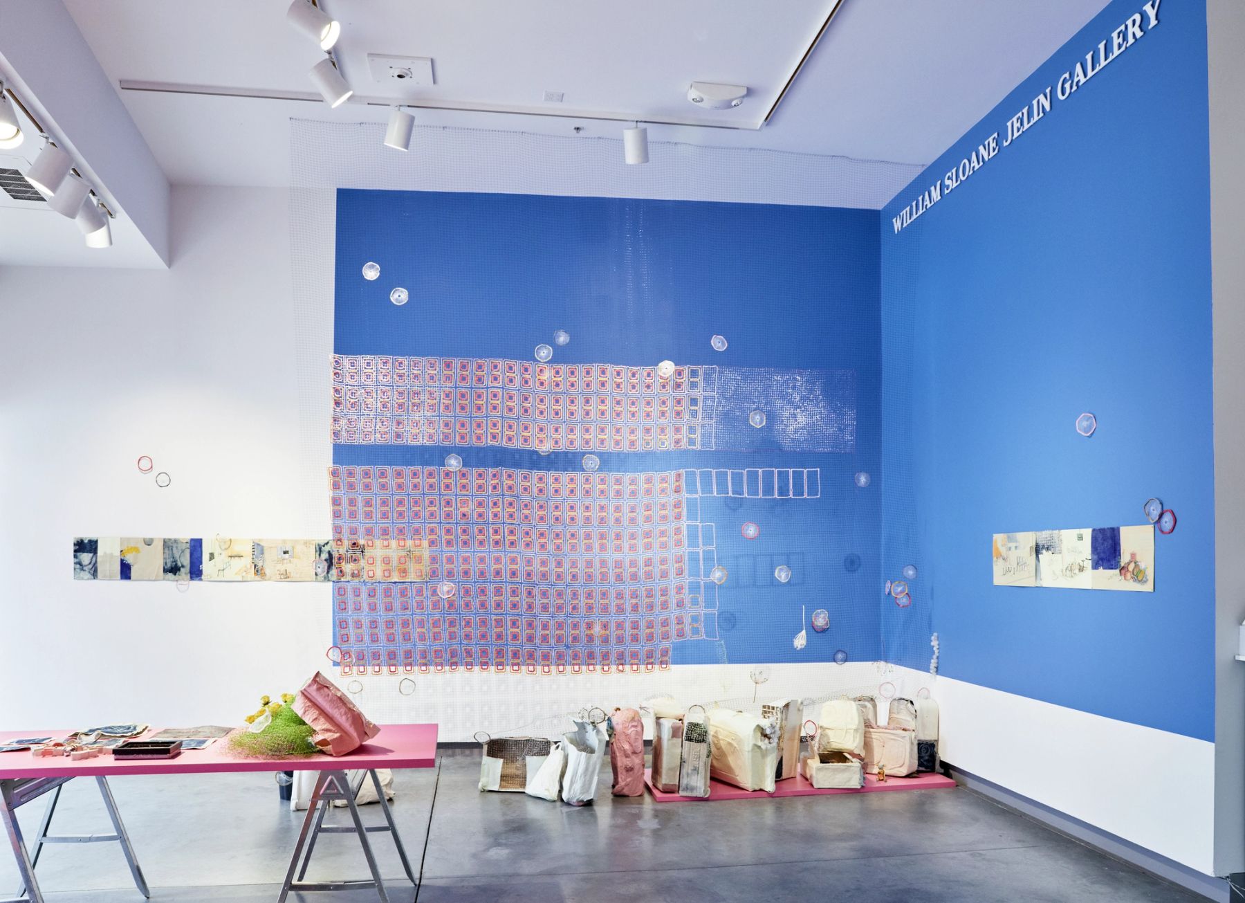 Making Migration Visible: Traces, Tracks & Pathways installation view with work by María Patricia Tinajero.