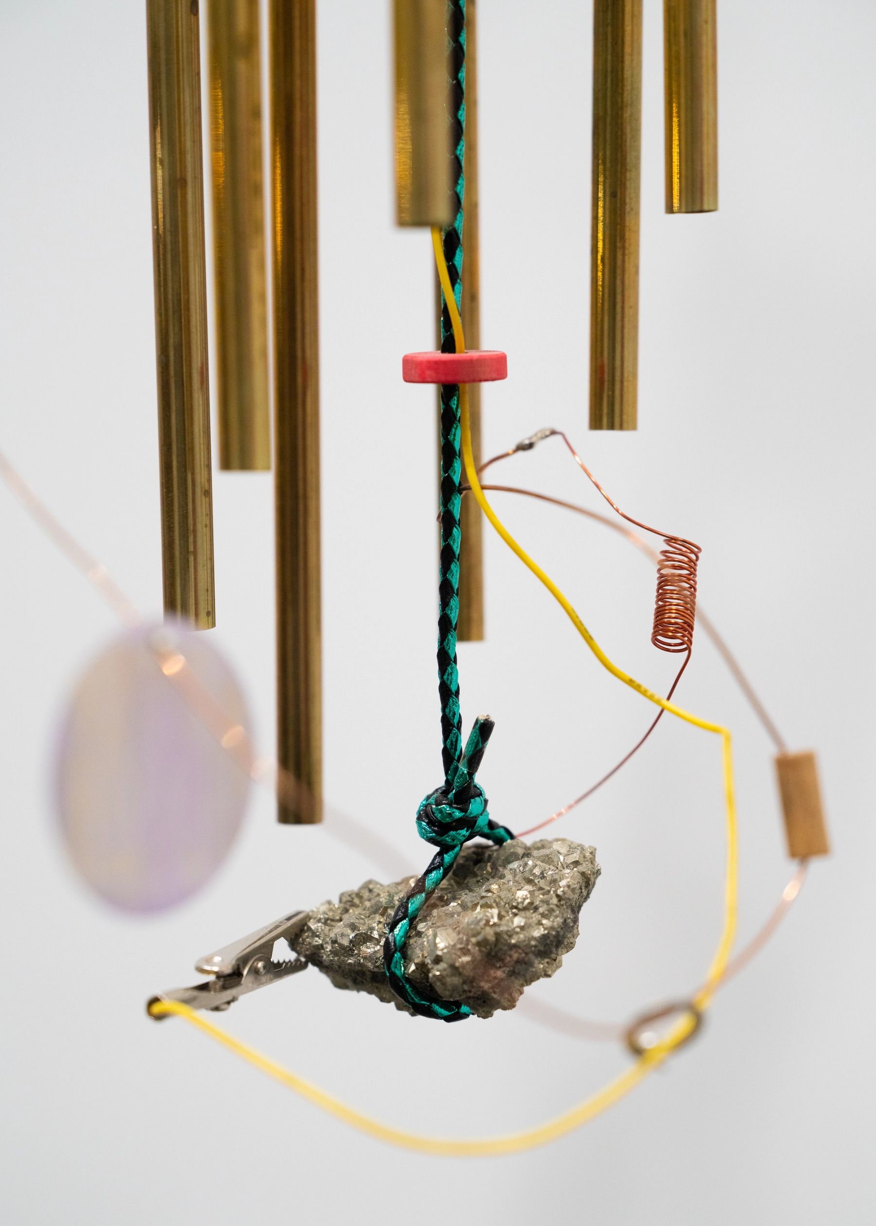 Peter Simensky, wind chimes (pink + blue radio) (detail), 2021.