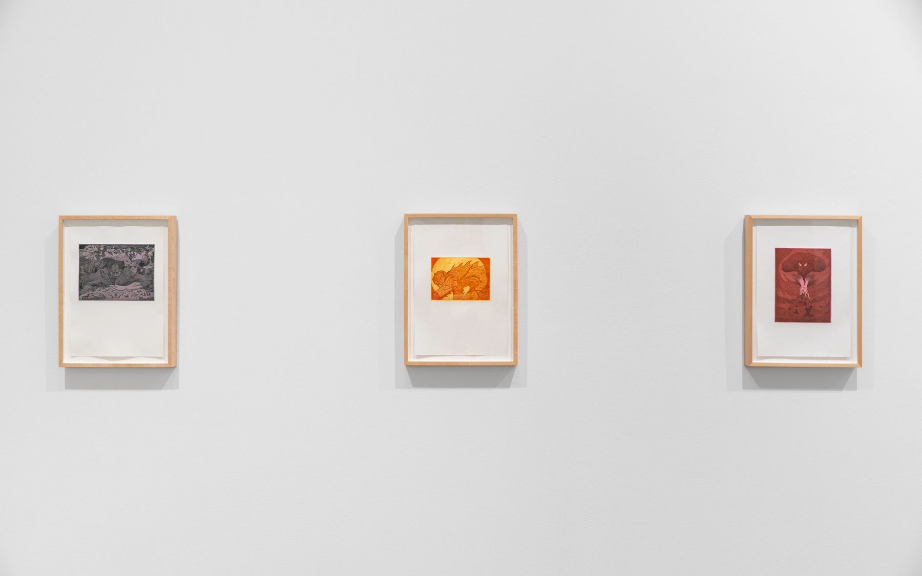 Alex Jackson, Daesen, 2023, Untitled (Sun Spot), 2023, The Eyes of Tephra, 2023 (left to right).