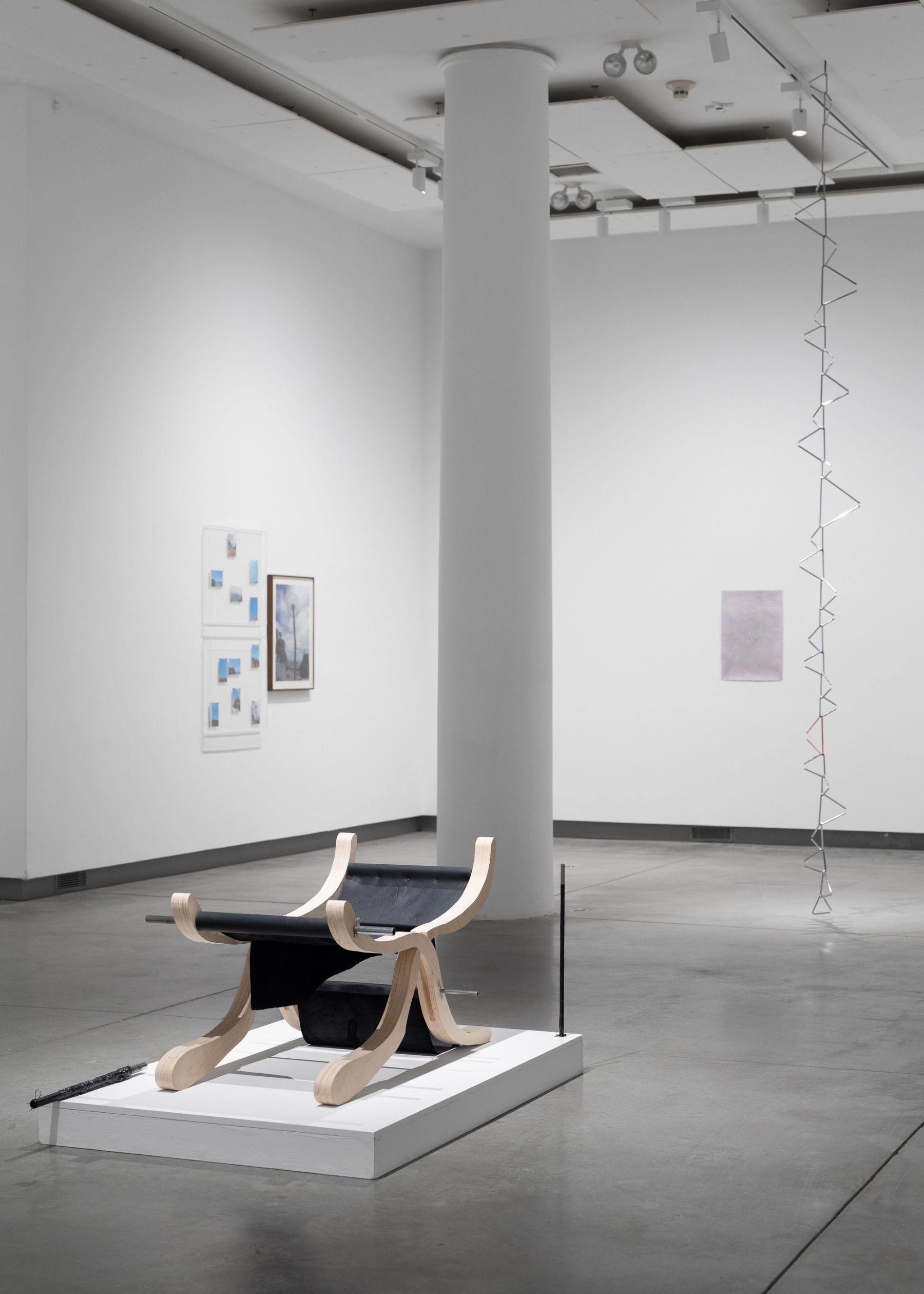 A Sea of Particles, installation view with works by Garrick Imatani, Esperanza Mayobre, Nelson Chan, and Alison O’Daniel.