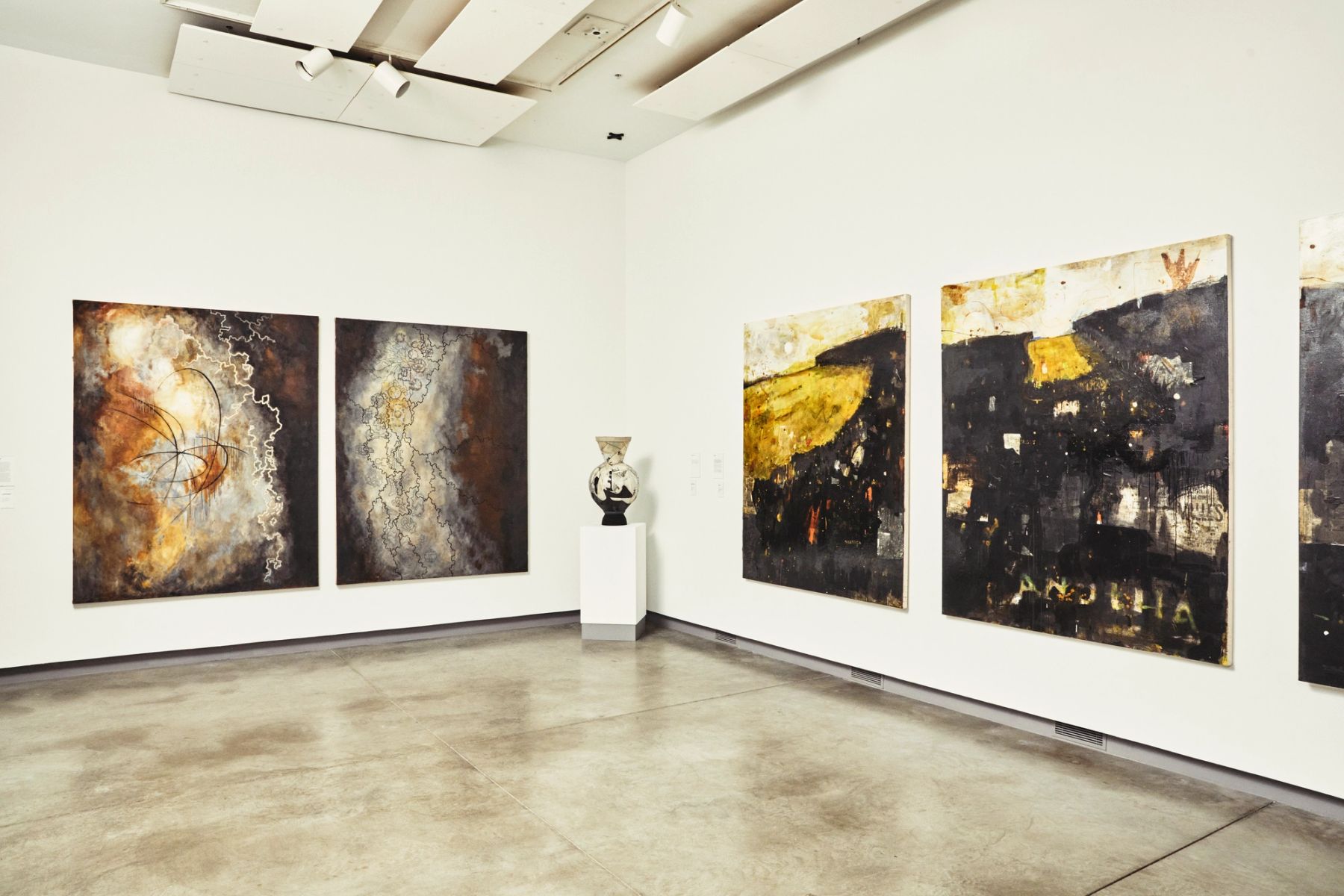 Darkness and the Light installation view with works (left to right) by Alison Hildreth, Carol Fay Stein, and Tom Hall.