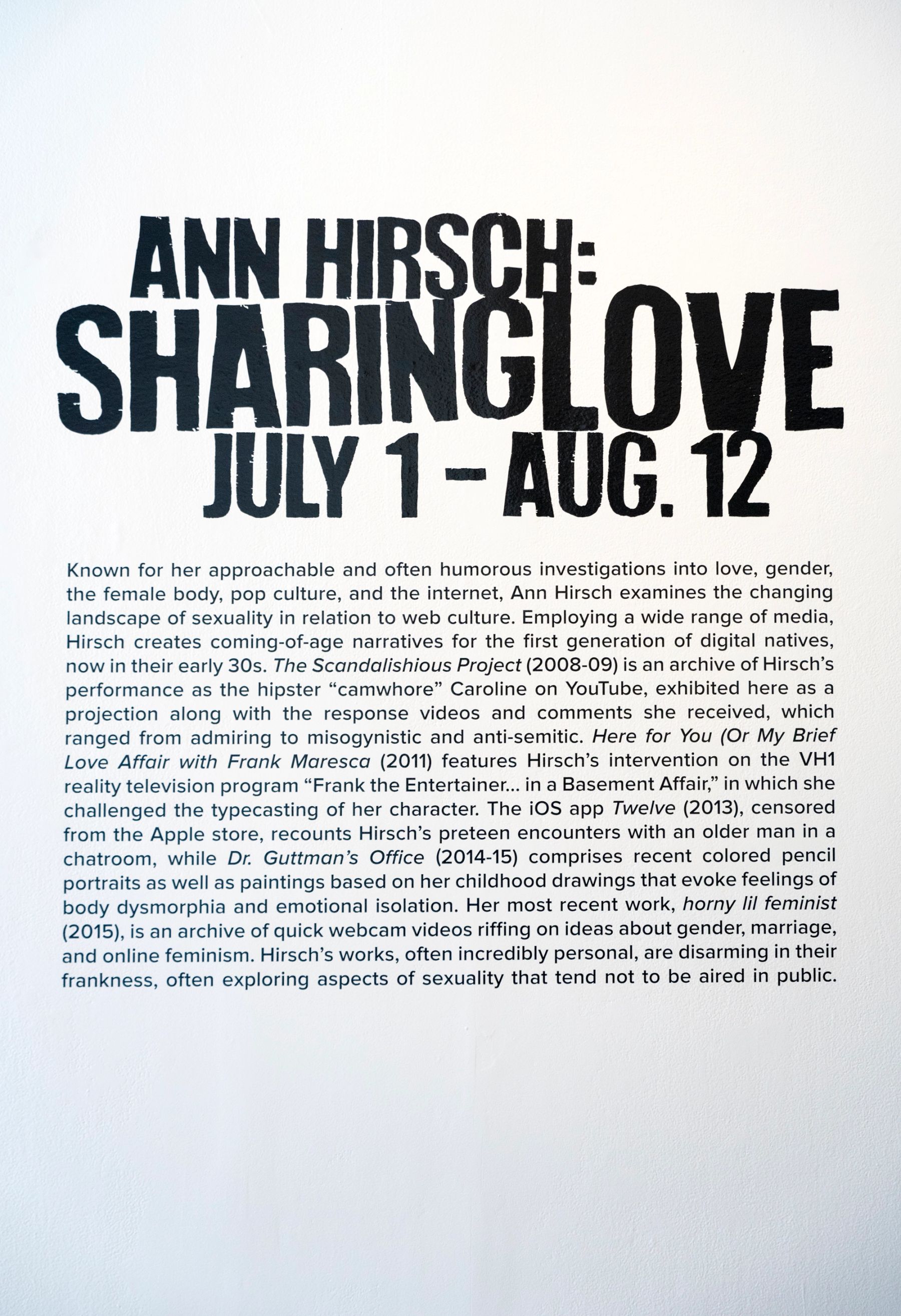 Ann Hirsch: Sharing Love installation view.