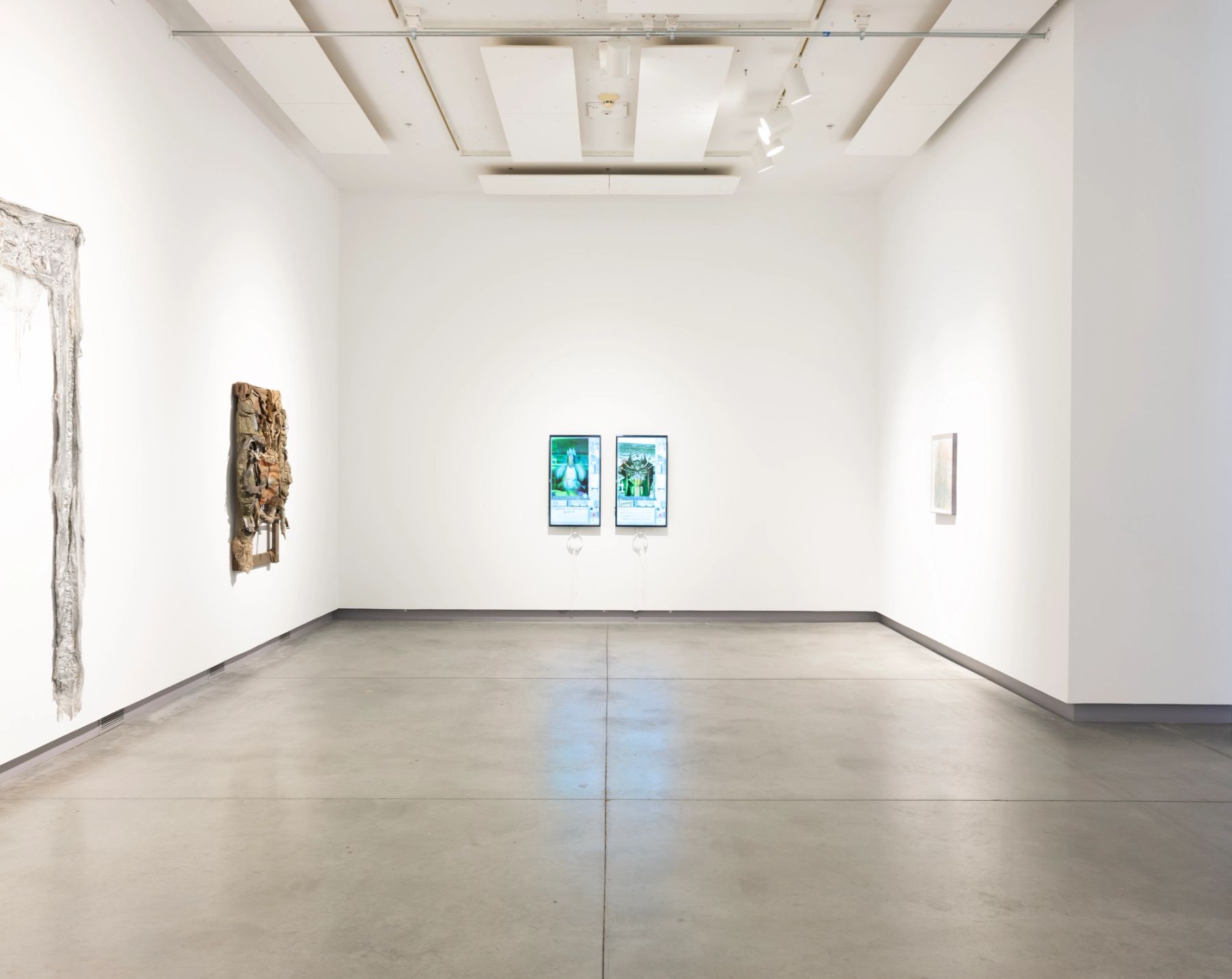 ENTER: installation view with works by Alix Vernet, Michele Gabriele, and Tabitha Nikolai.