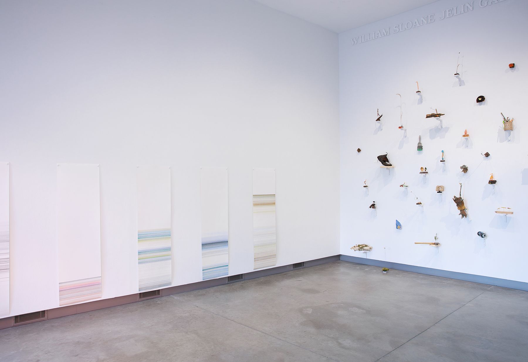 Lines / Loopholes: Maine College of Art & Design 2026 Faculty Triennial, installation view with works by Ling-Wen Tsai and Andy Rosen.