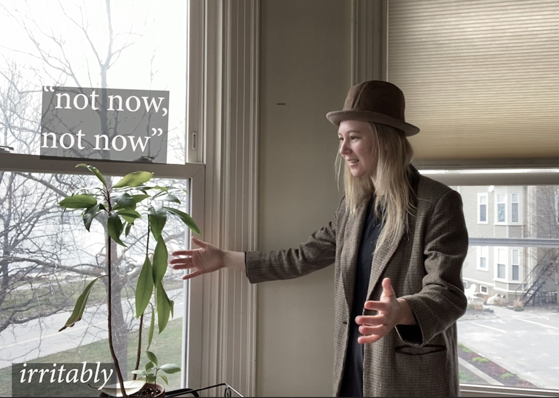 Frances Hildreth, Waiting for Covid, video still, 2020.