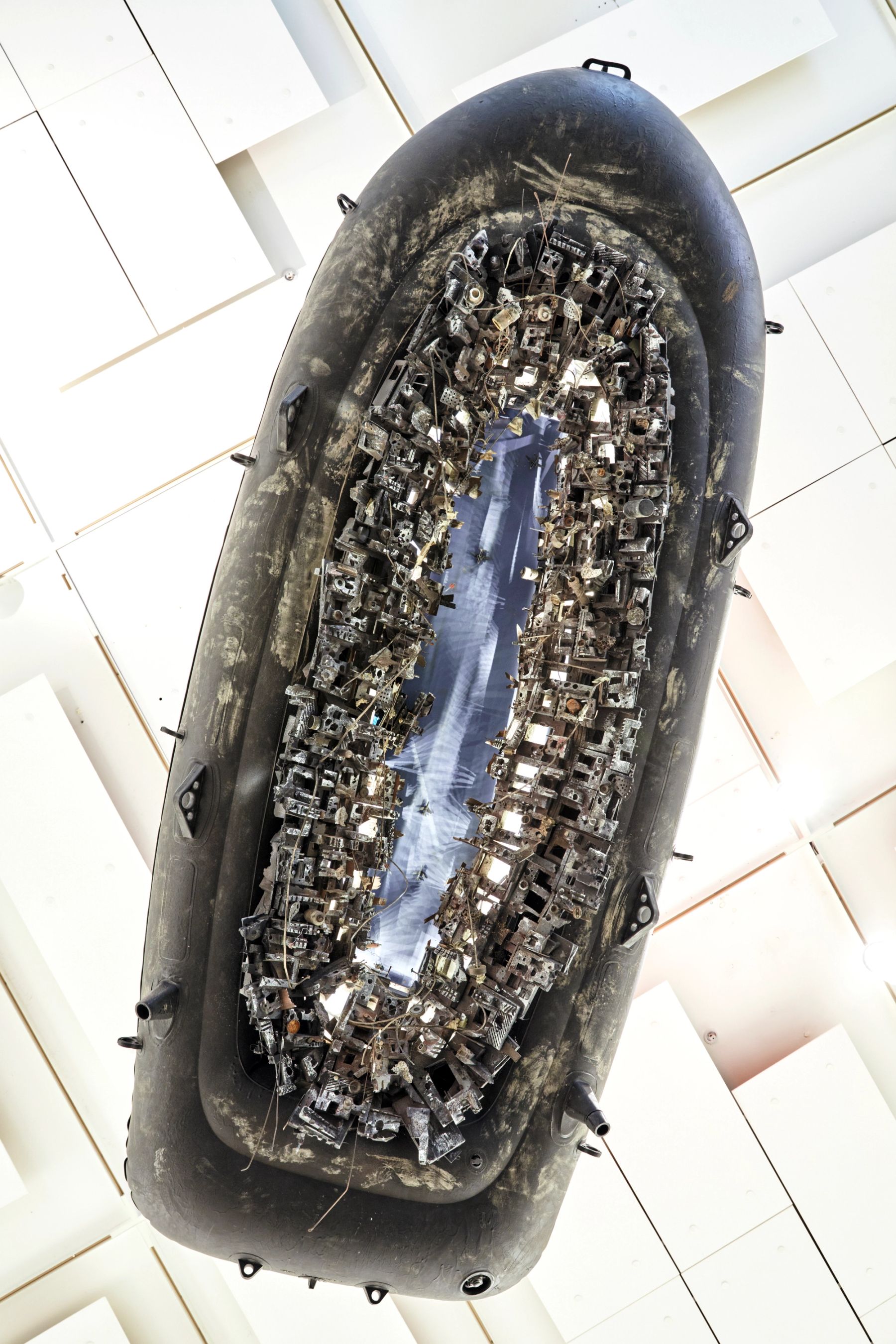 Making Migration Visible: Traces, Tracks & Pathways installation view with work by Mohamad Hafez.