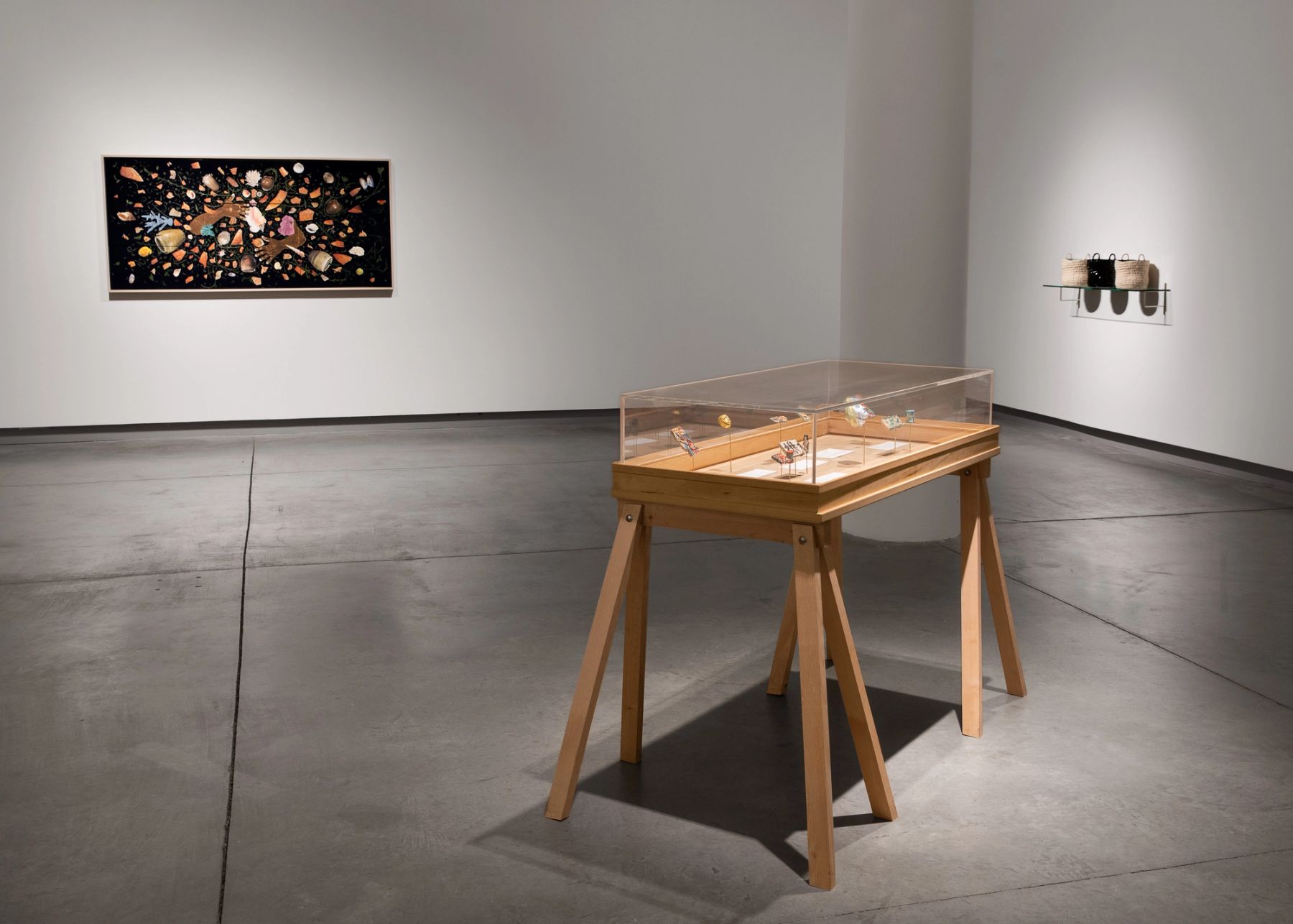Objects and Power installation view with work by William Villalongo, Michael Rakowitz, and Sara Siestreem (Hanis Coos).