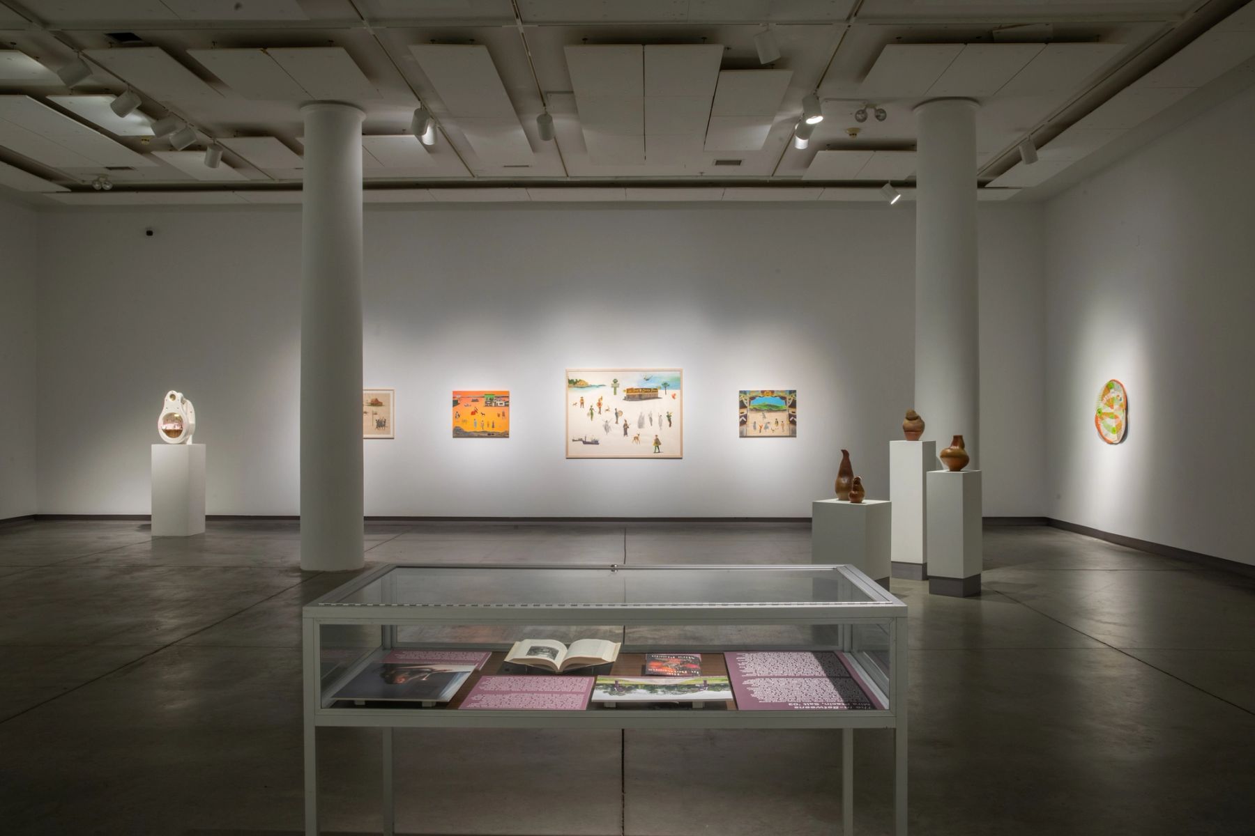 Assembly, installation view with works by Joanne Steinhardt MFA '02, Peter Wallis '06, Mira Ptacin, Salt '03, Elizabeth Scutt '23, and Kyle Downs '07.