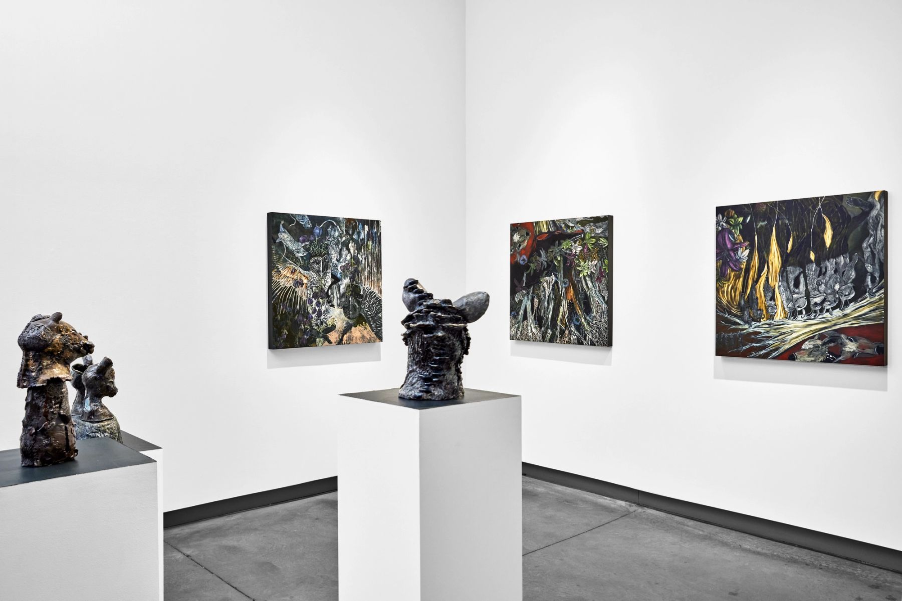 2021 MFA Thesis exhibition, installation view with work by Lynn Sisler.