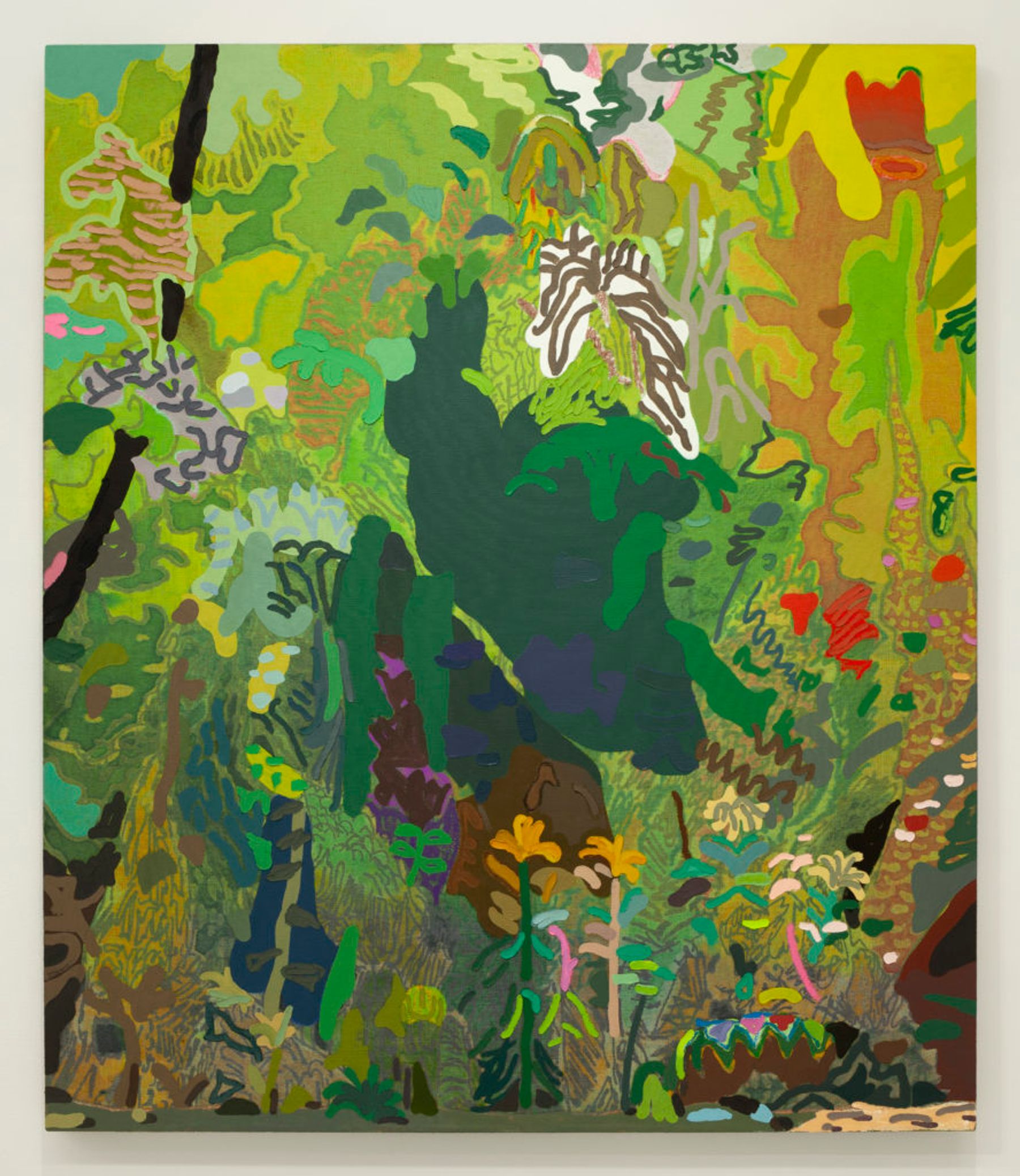 Leon Benn, August Overgrowth, Bunker Brewery, 2020, Oil, oil pastel, acrylic, fabric dye on linen