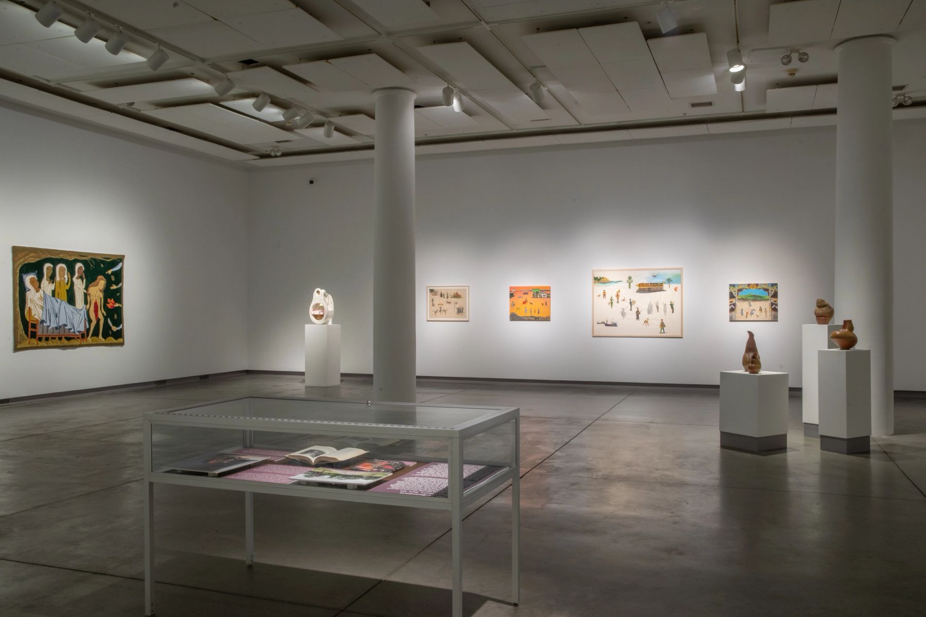Assembly, installation view with works by Jodie Mim Goodnough, Salt '07, Joanne Steinhardt MFA '02, Peter Wallis '06, Mira Ptacin, Salt '03, and Elizabeth Scutt '23.