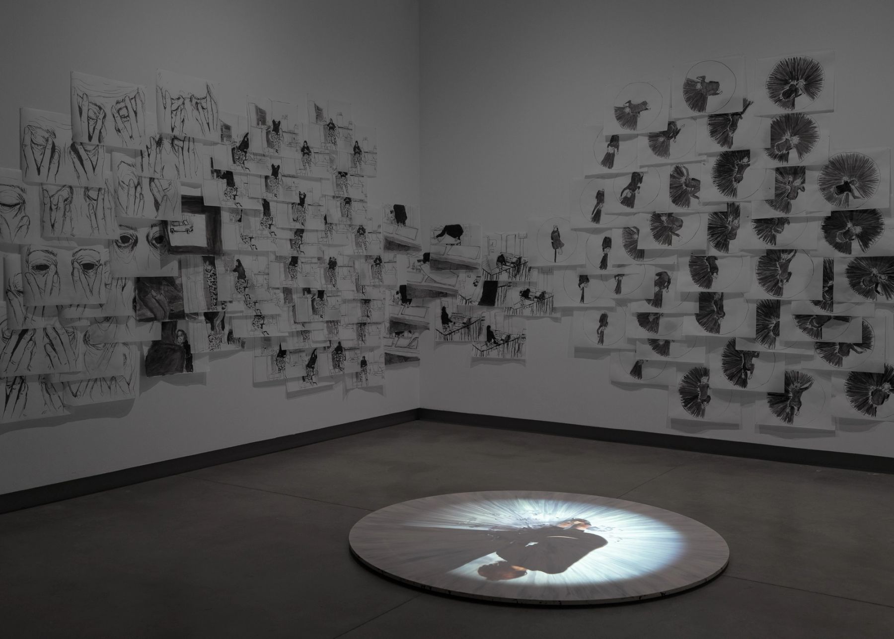 2026 MFA Thesis Exhibition, installation view with work by Abby Cloutier.