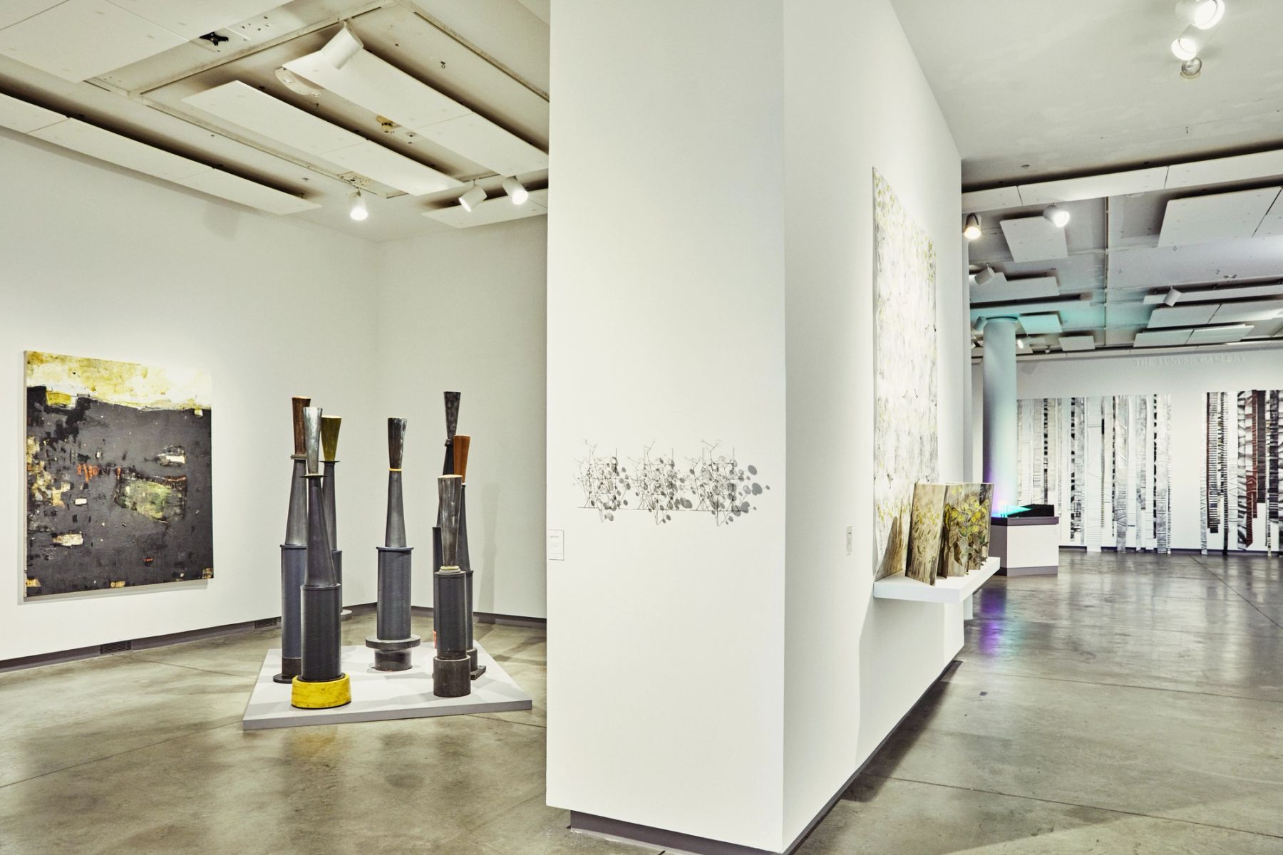 Darkness and the Light installation view with works (left to right) by Tom Hall, Lynn Duryea, Warren Seelig, Rebecca Goodale, Joe Hemes, and Susan Webster.