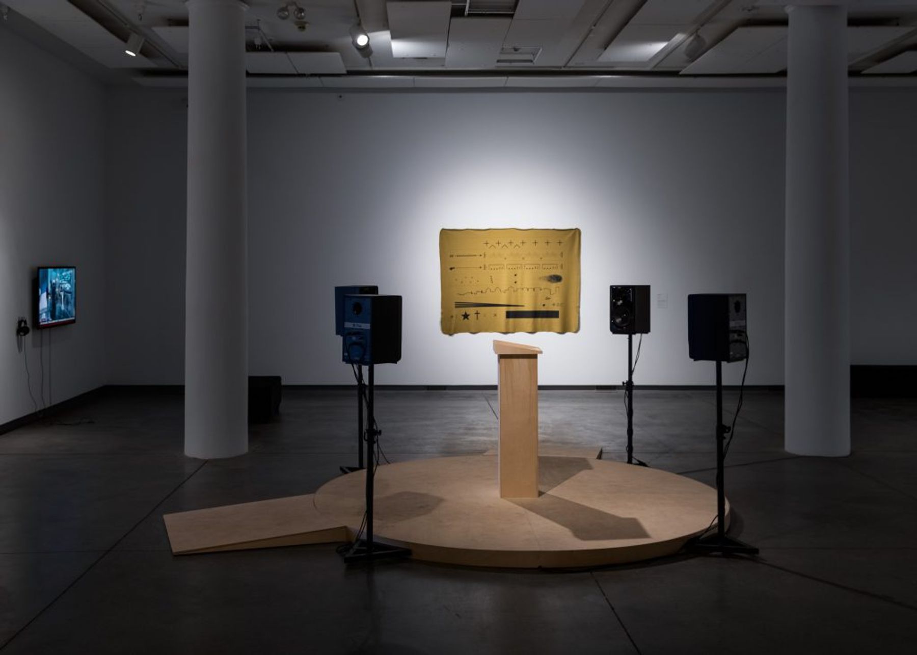 ACOUSTIC RESONANCE installation view with works by Matt Joynt, Josh Rios, Anthony Romero featuring Autumn Chacon, and Raven Chacon.