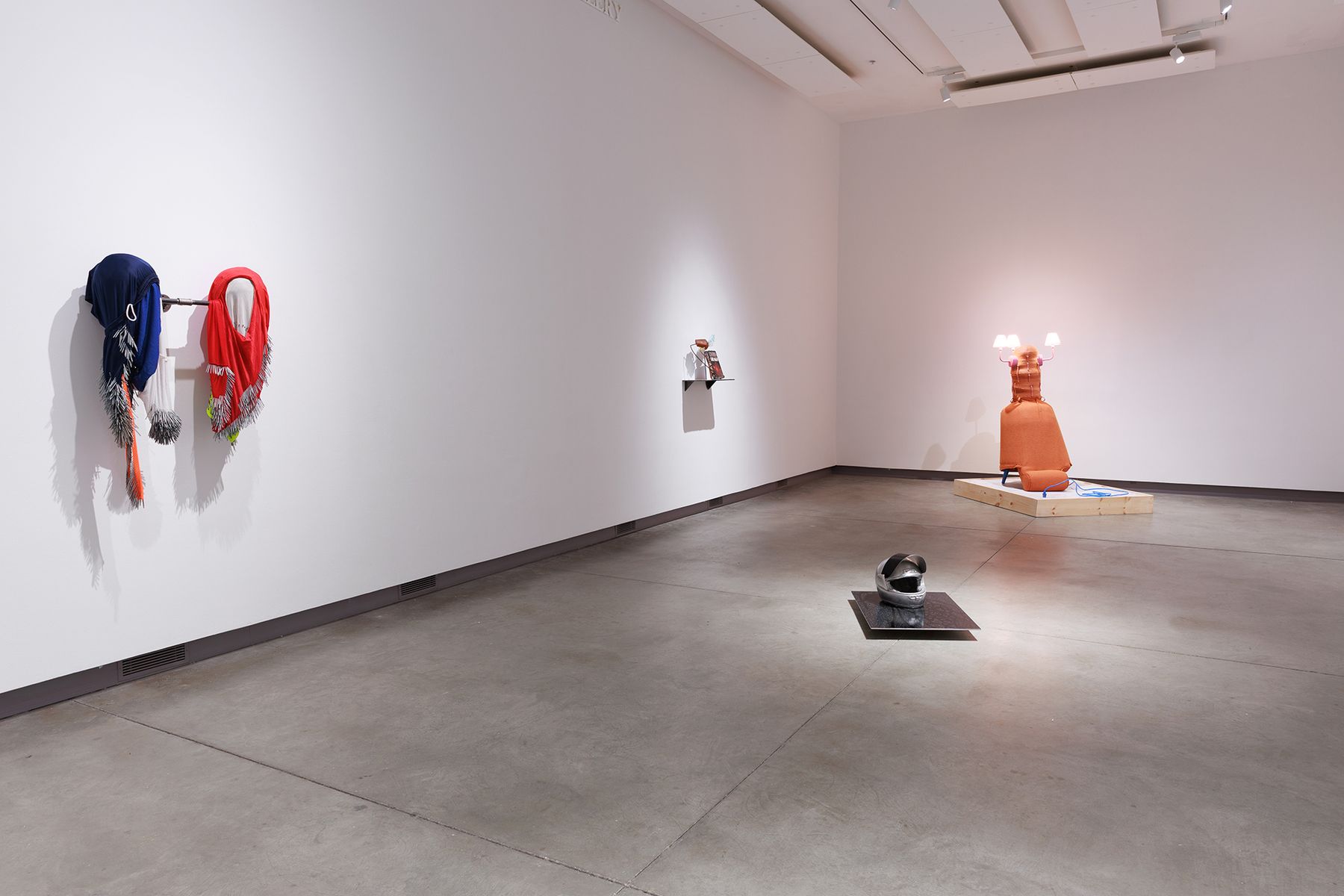 Lines / Loopholes: Maine College of Art & Design 2026 Faculty Triennial, installation view with works by Benjamin Spalding MFA ‘17, Ryan Wight MFA ‘23, Joshua Reiman, and Patrick Coughlin.