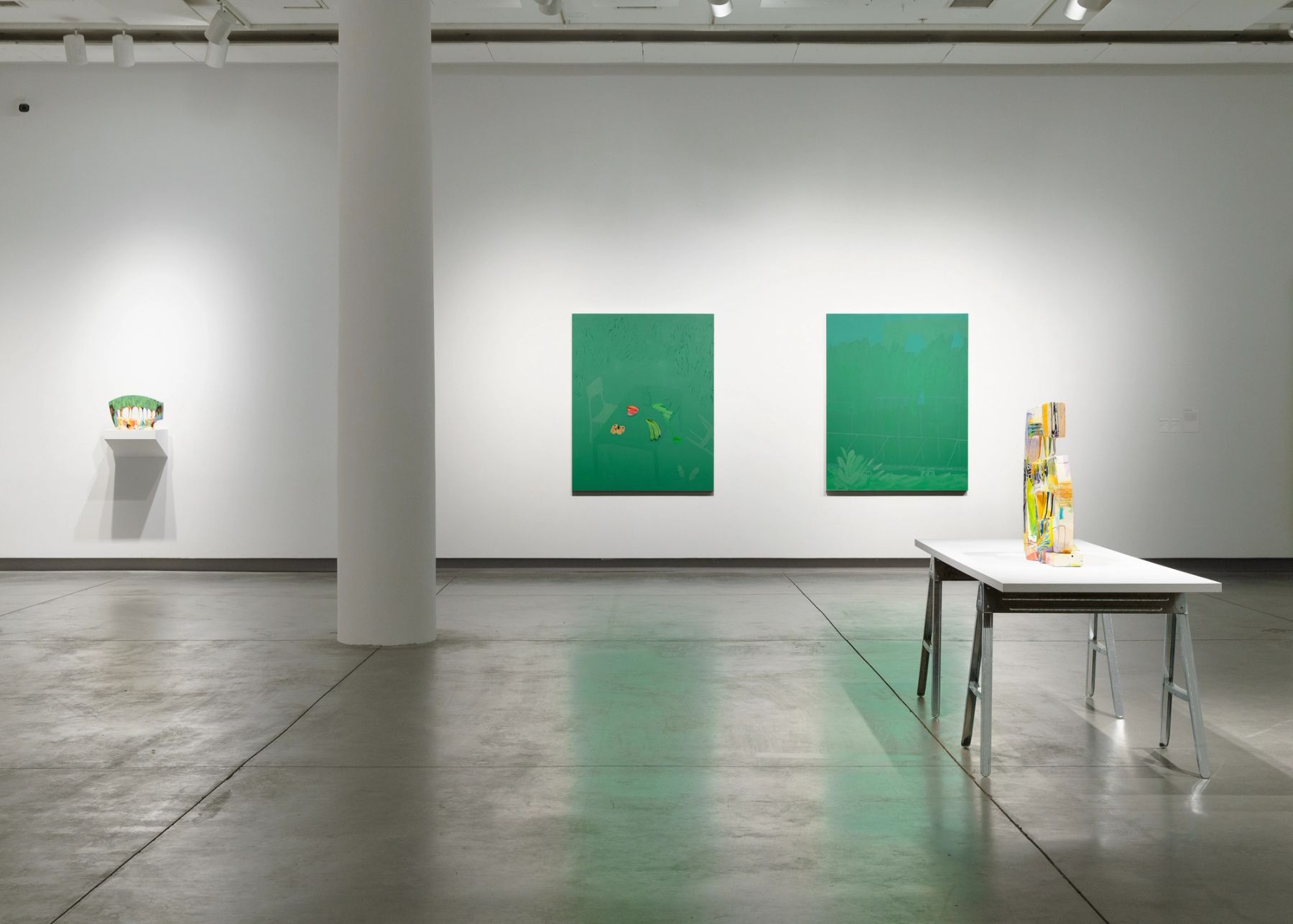 a fresh greeting is heard, installation view with works by Lauren Mabry and Hannah Secord Wade