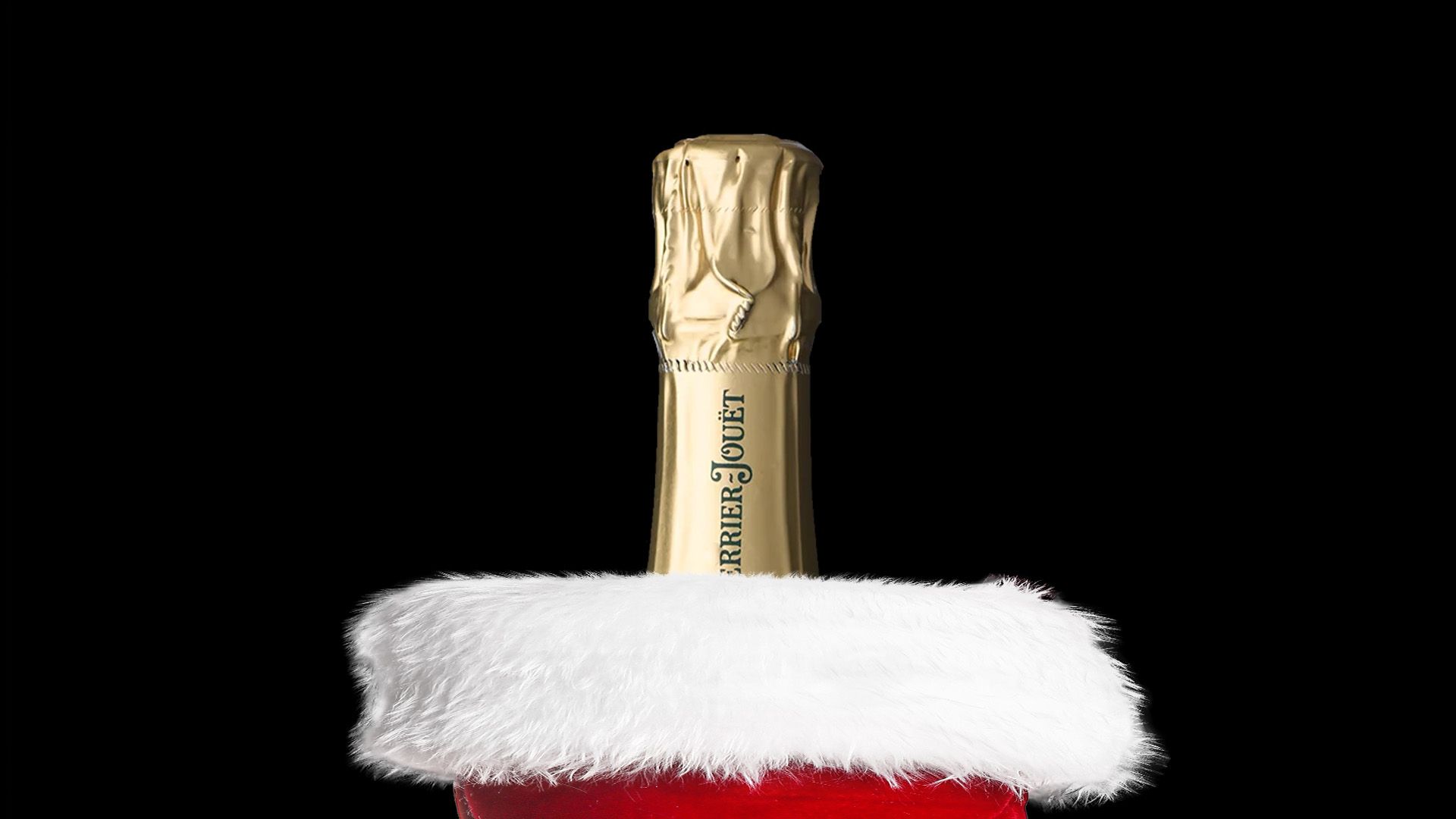Champagne bottle inside Christmas stocking