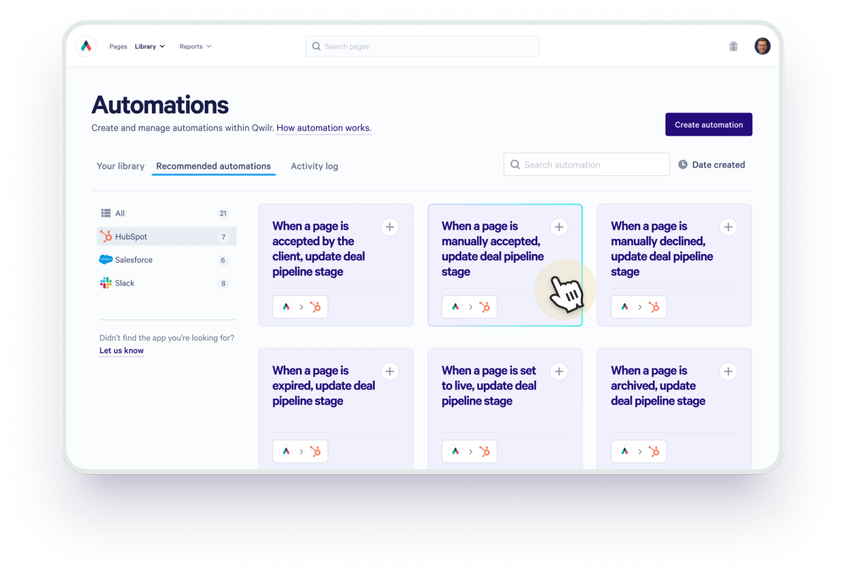 a screenshot of the automations page on a tablet