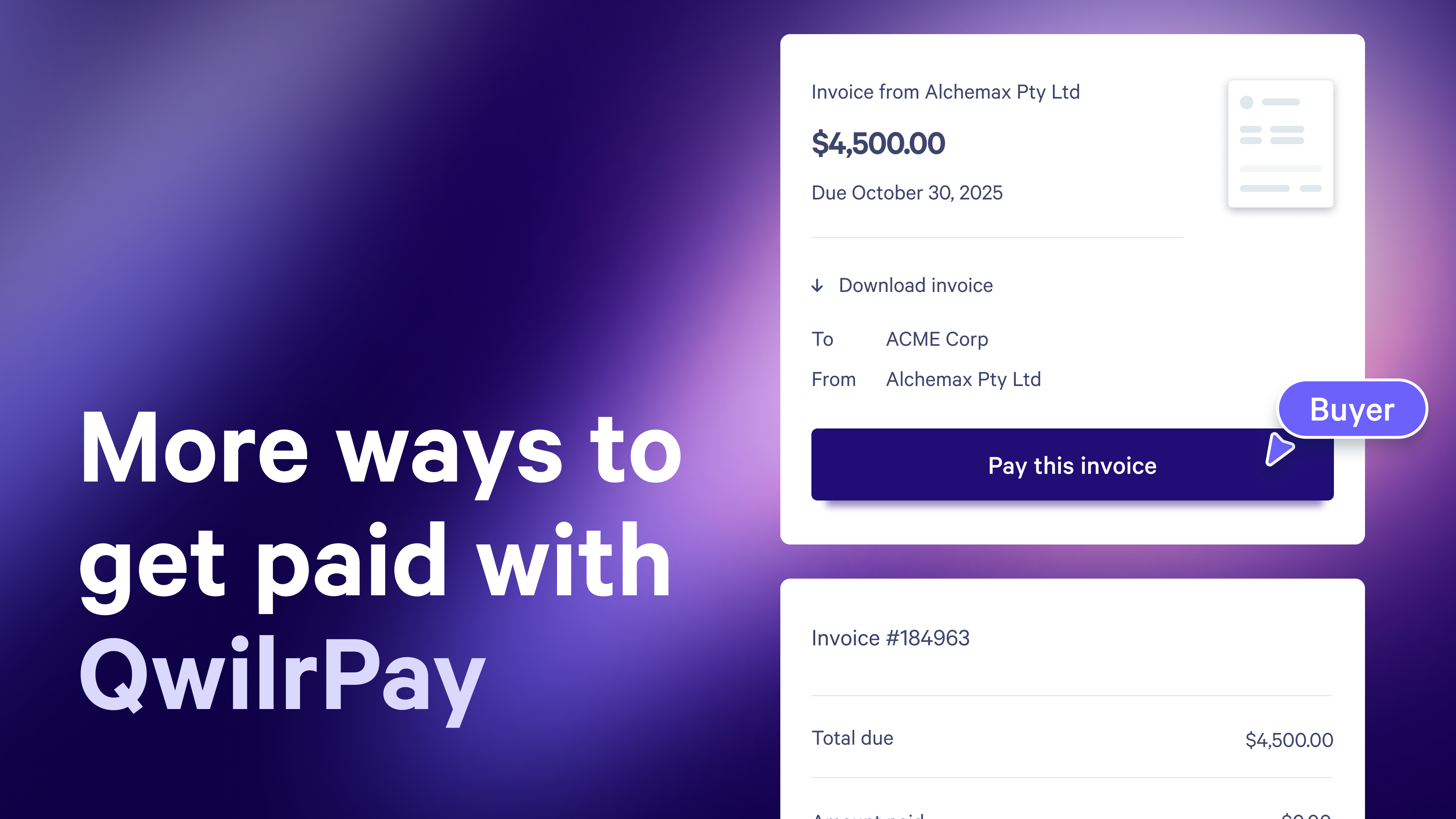 a purple background with the words " more ways to get paid with qwilpay "