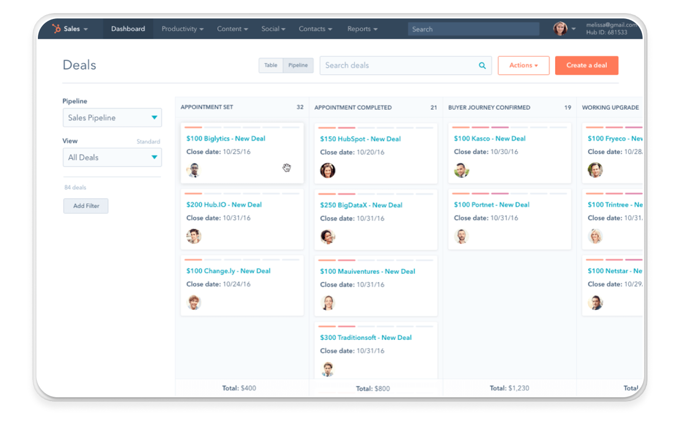 Preview of Hubspot's interface