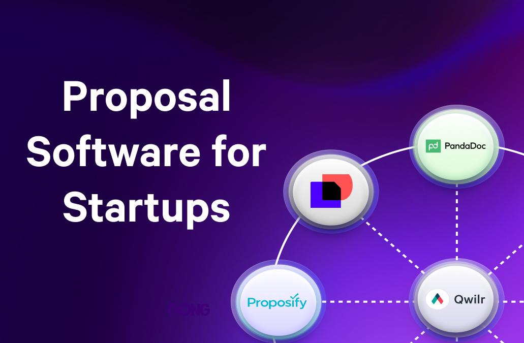 a proposal software for startups with logos on a purple background .