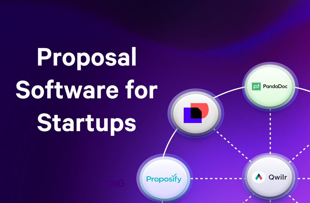 a proposal software for startups with logos on a purple background .