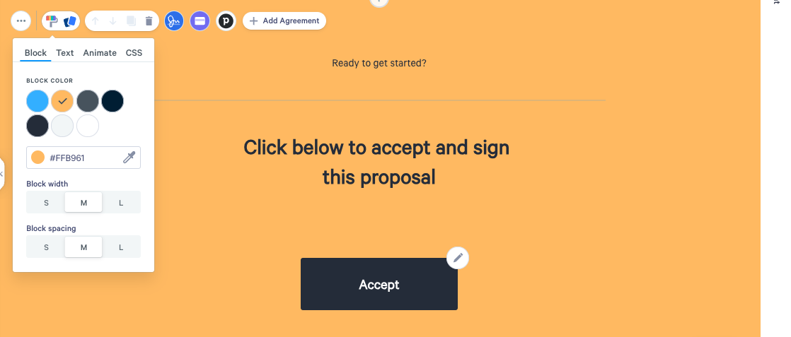 a computer screen that says click below to accept and sign this proposal