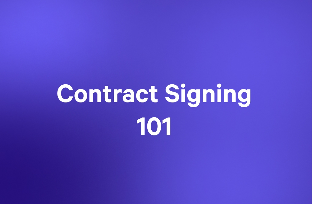 a purple background with the words `` contract signing 101 '' written on it .