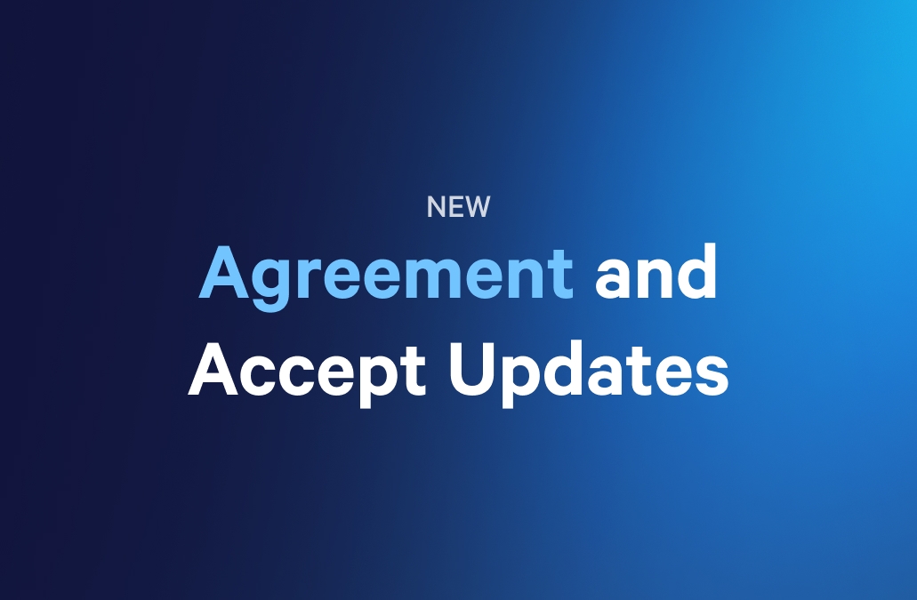 a blue background with the words `` new agreement and accept updates '' written on it .