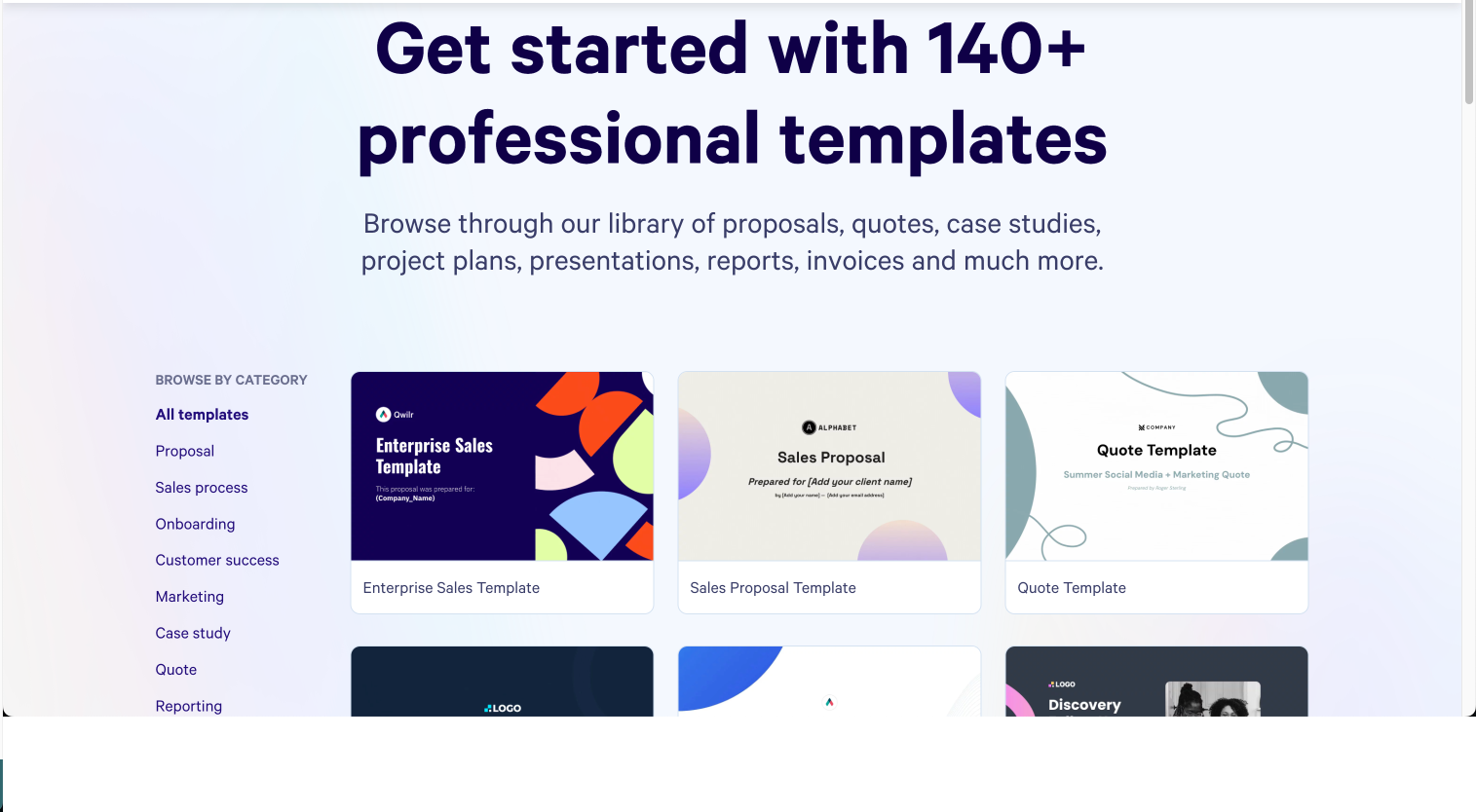 a website that says get started with 140+ professional templates