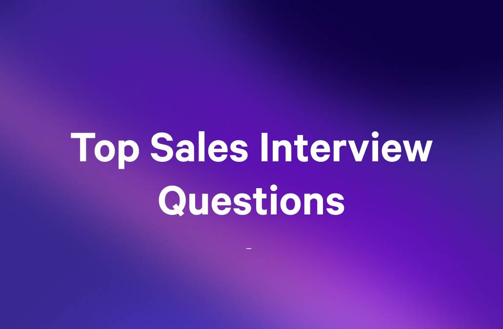Top Sales Interview Questions text on a purple background.