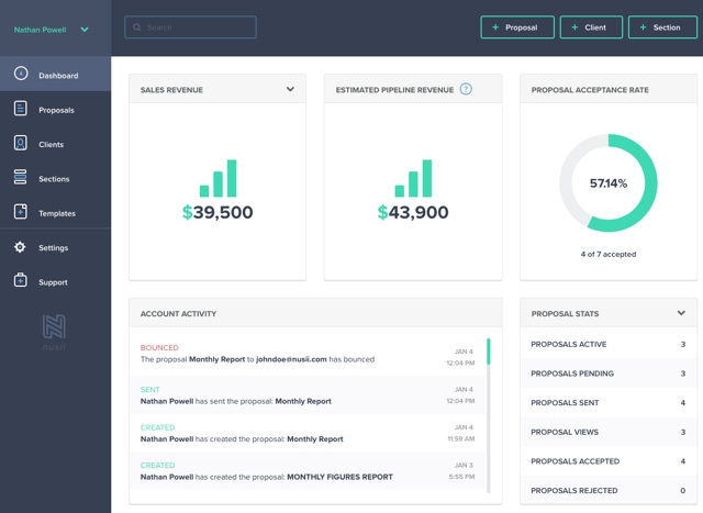 Nusii proposal software interface