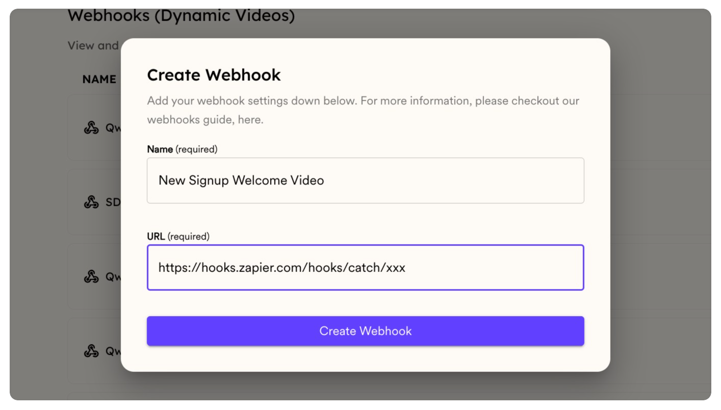 a screenshot of a website that says create webhook