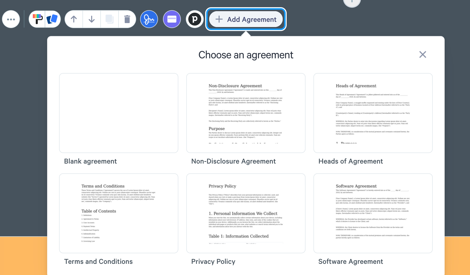 a screenshot of a web page that says choose an agreement