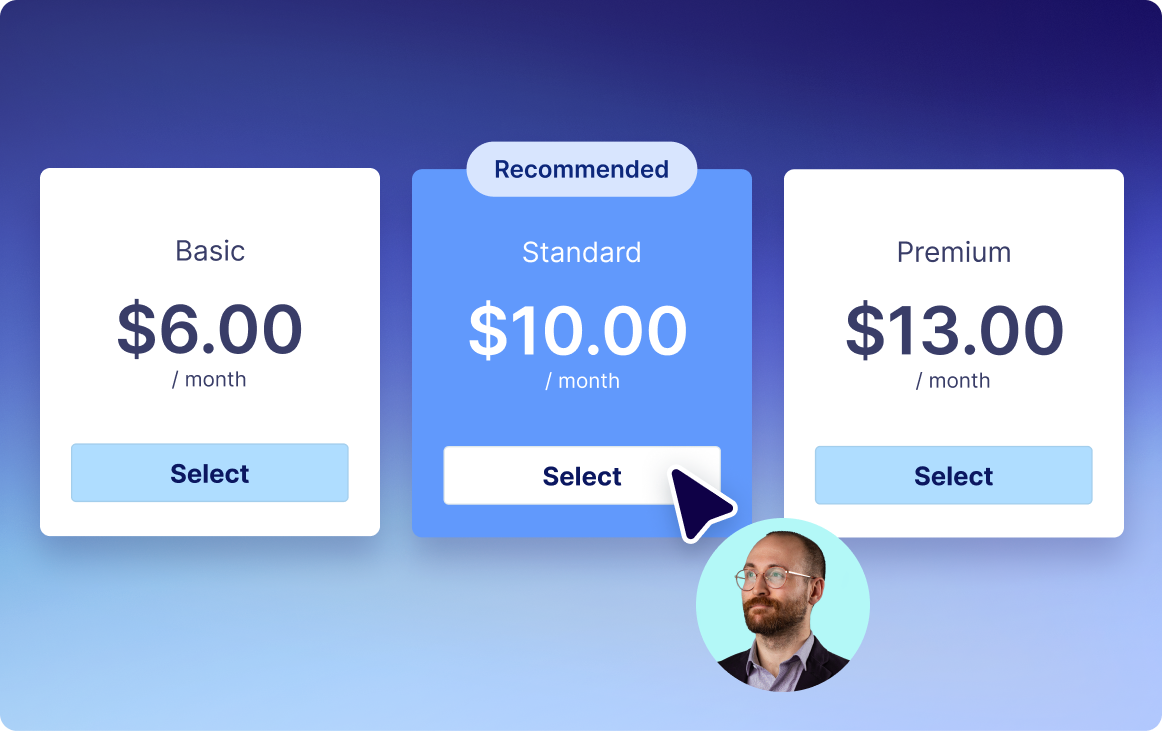 A Qwilr quote block showing fee options, line items and sub-totals.