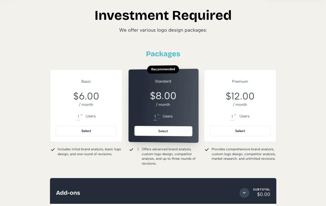a screenshot of a website that says investment required