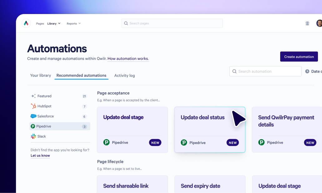 a screenshot of the automations page of a website .