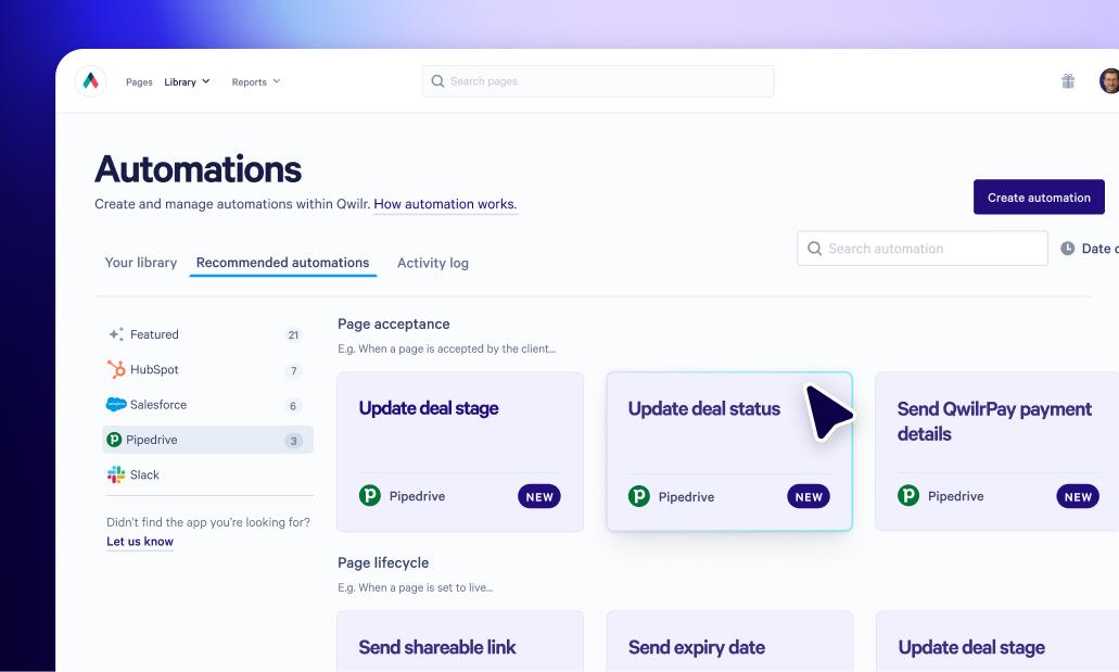 a screenshot of the automations page of a website .